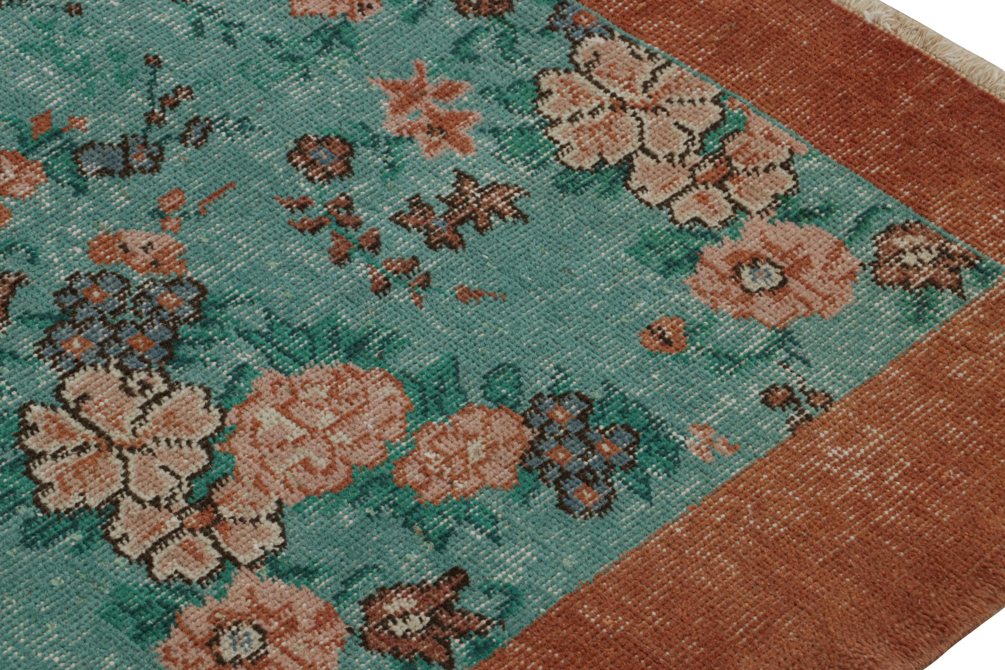 Vintage Zeki Muren rug in Teal, with floral patterns, from Rug & Kilim In Good Condition For Sale In Long Island City, NY