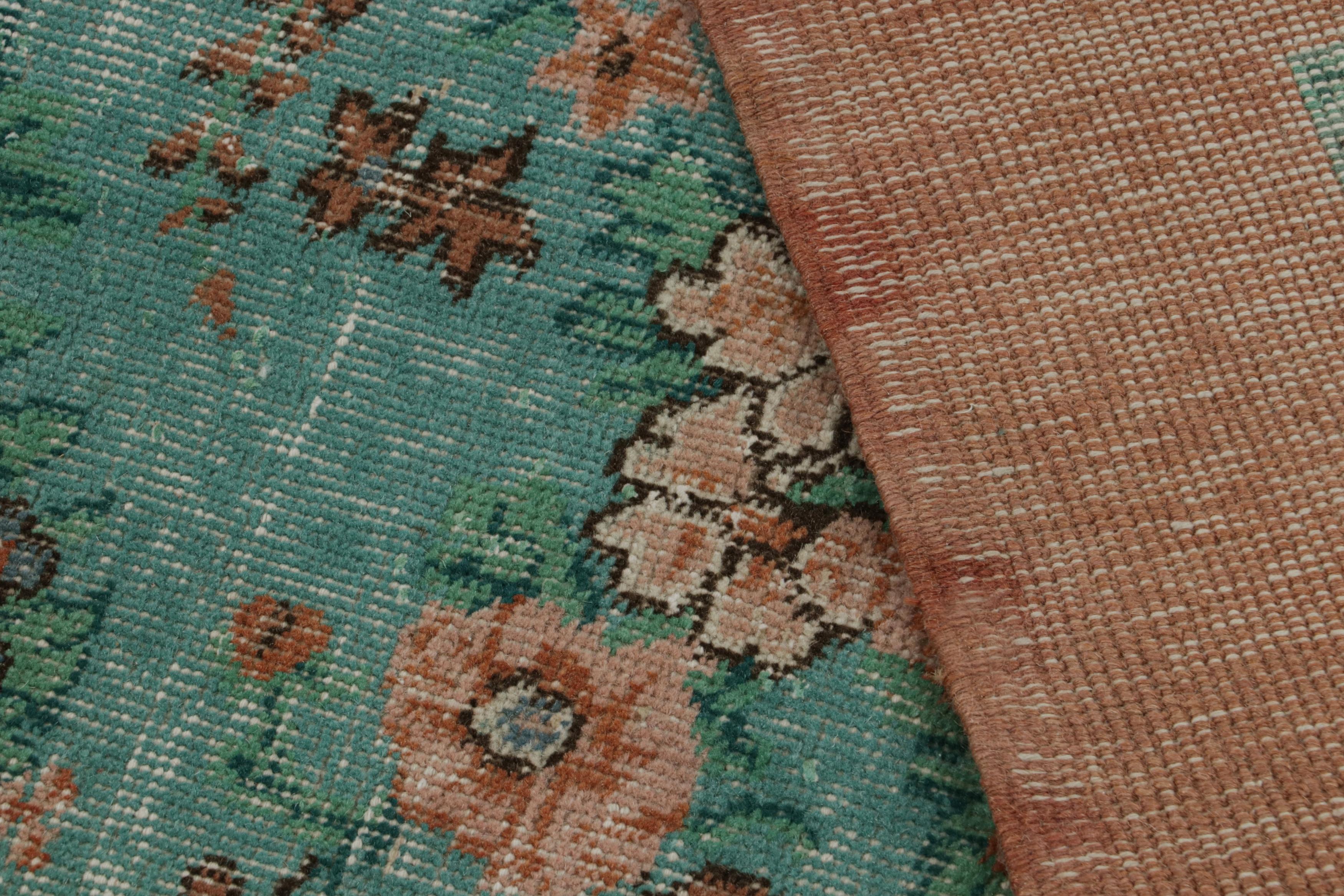 Wool Vintage Zeki Muren rug in Teal, with floral patterns, from Rug & Kilim For Sale