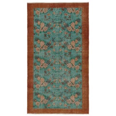 Zeki-Wandteppich in Teal, mit floralen Mustern, von Rug & Kilim