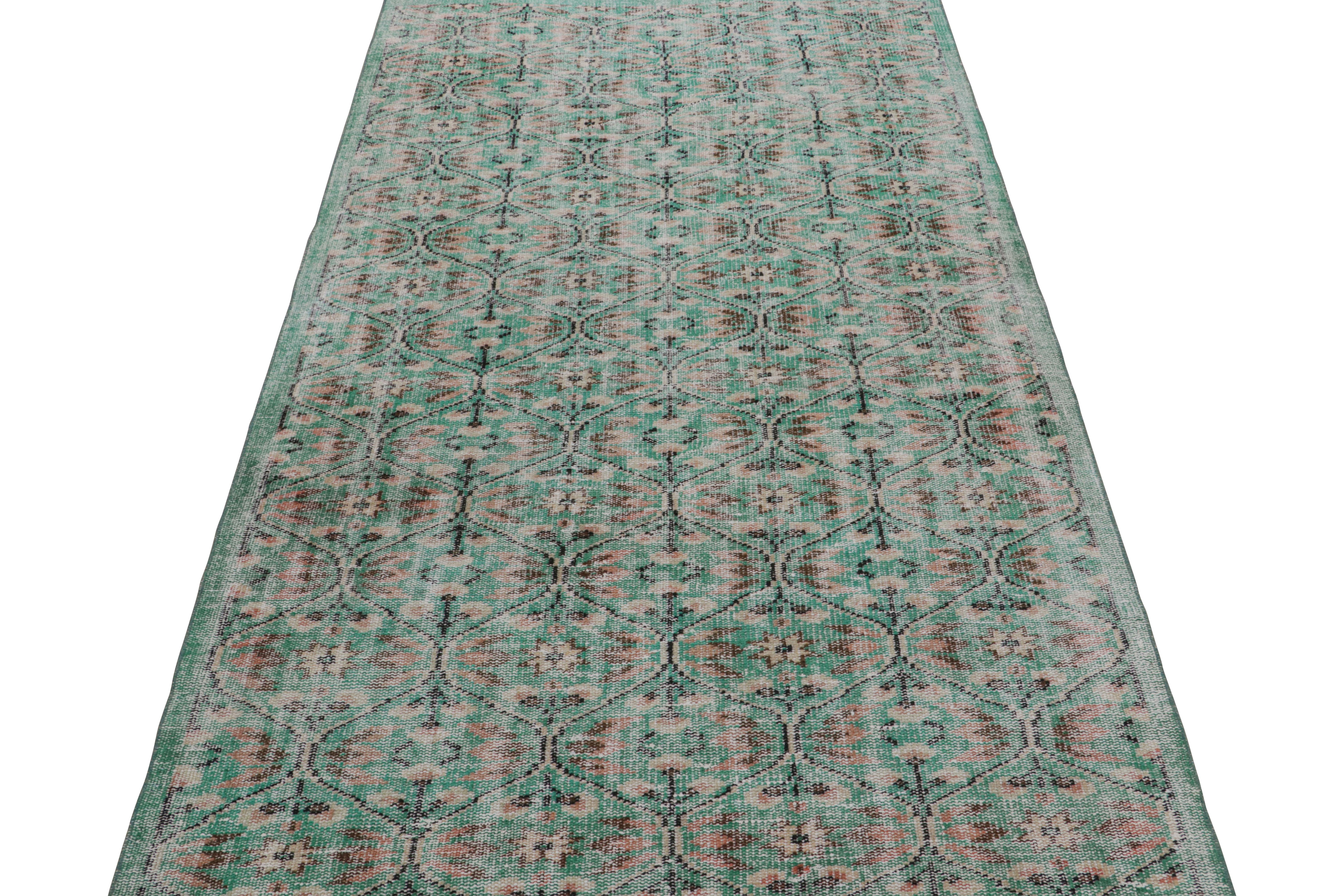 Turkish Vintage Zeki Müren Rug in Teal with Geometric Patterns, from Rug & Kilim For Sale