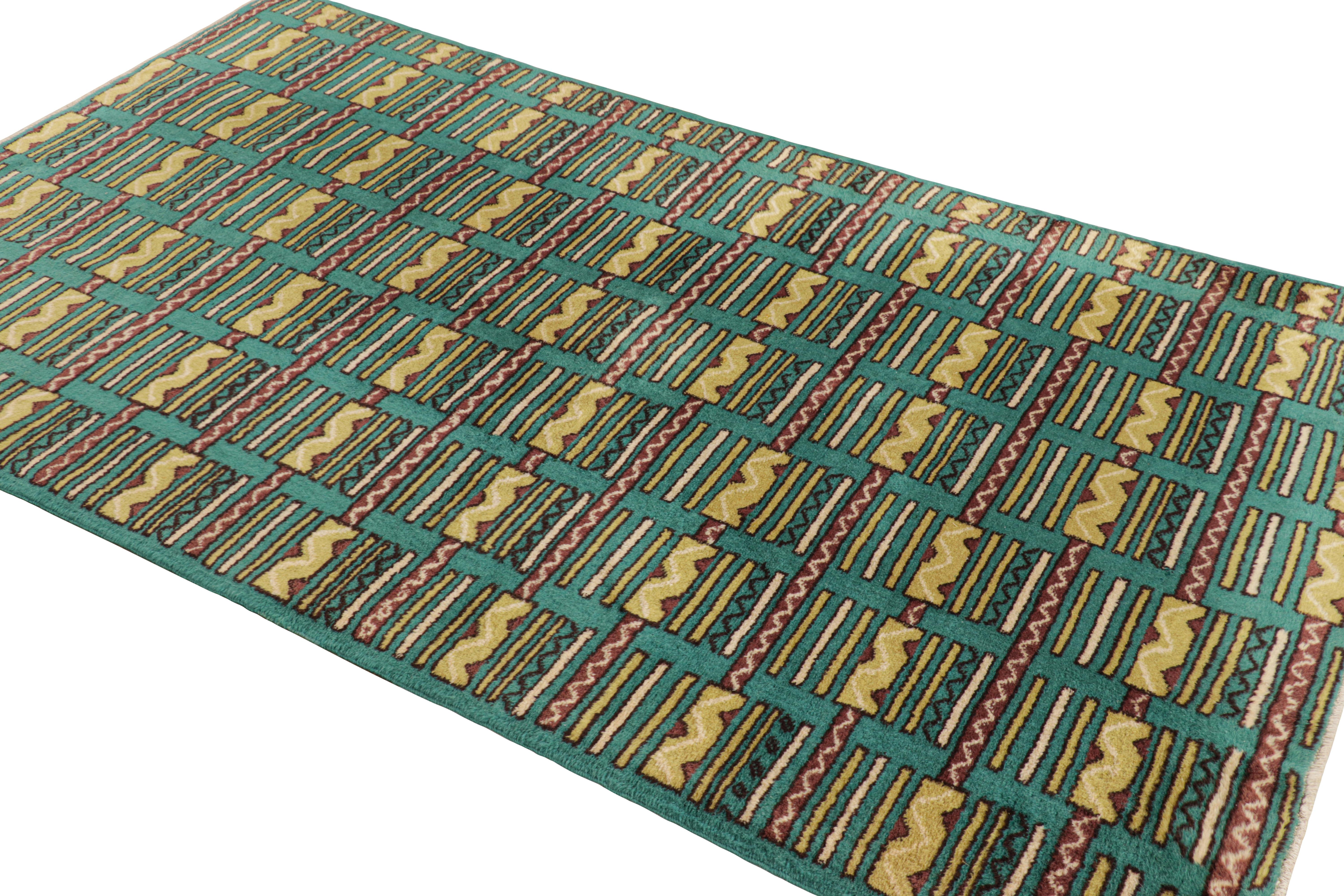 Vintage Zeki Müren Teppich in Teal mit geometrischen Mustern, von Rug & Kilim (Handgeknüpft) im Angebot
