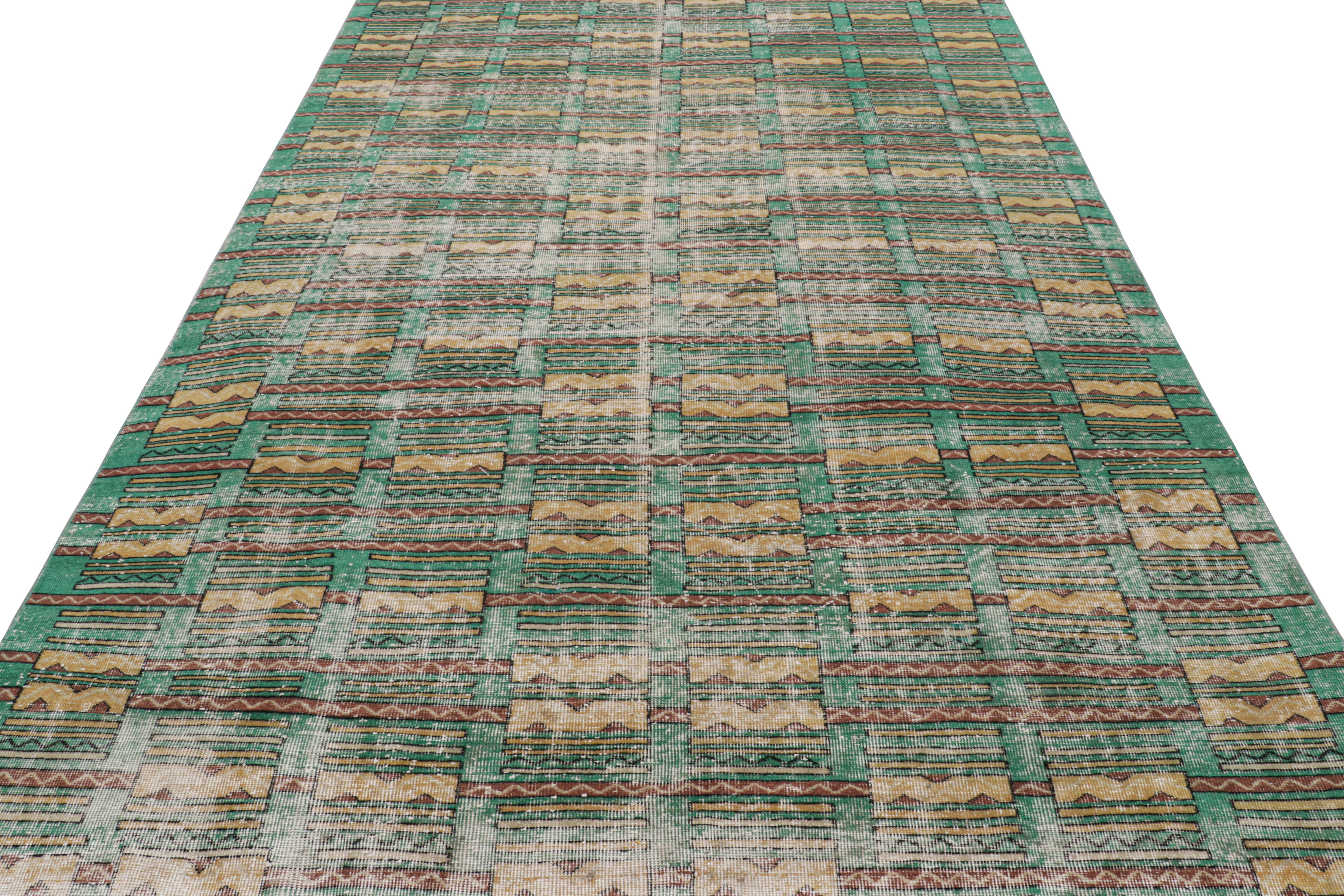 Vintage Zeki Müren Teppich in Teal mit geometrischen Mustern, von Rug & Kilim (Handgeknüpft) im Angebot