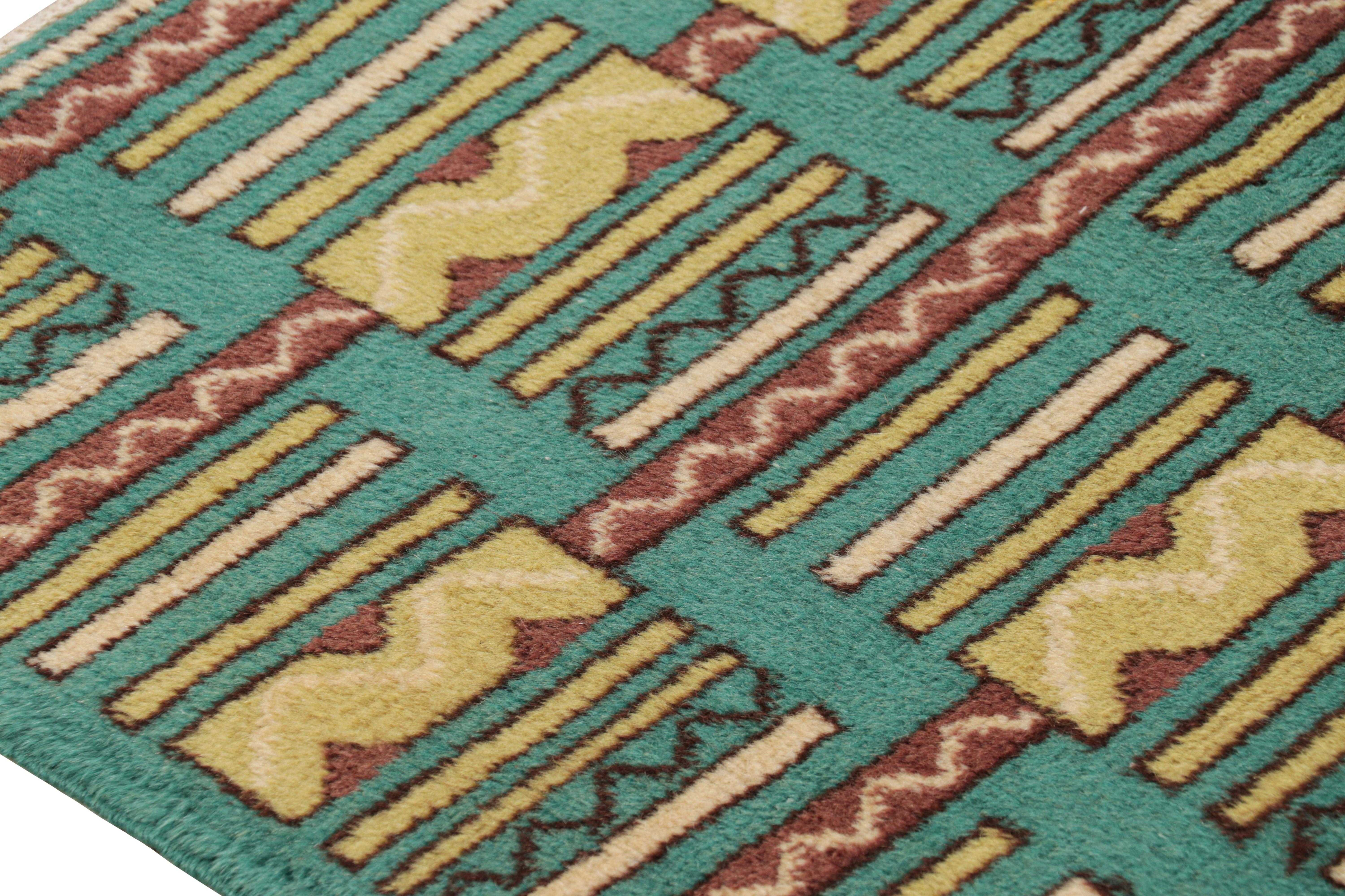 Vintage Zeki Müren Teppich in Teal mit geometrischen Mustern, von Rug & Kilim (Mitte des 20. Jahrhunderts) im Angebot
