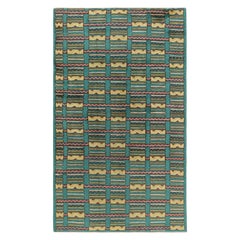 Vintage Zeki Müren Rug in Teal with Geometric Patterns, from Rug & Kilim