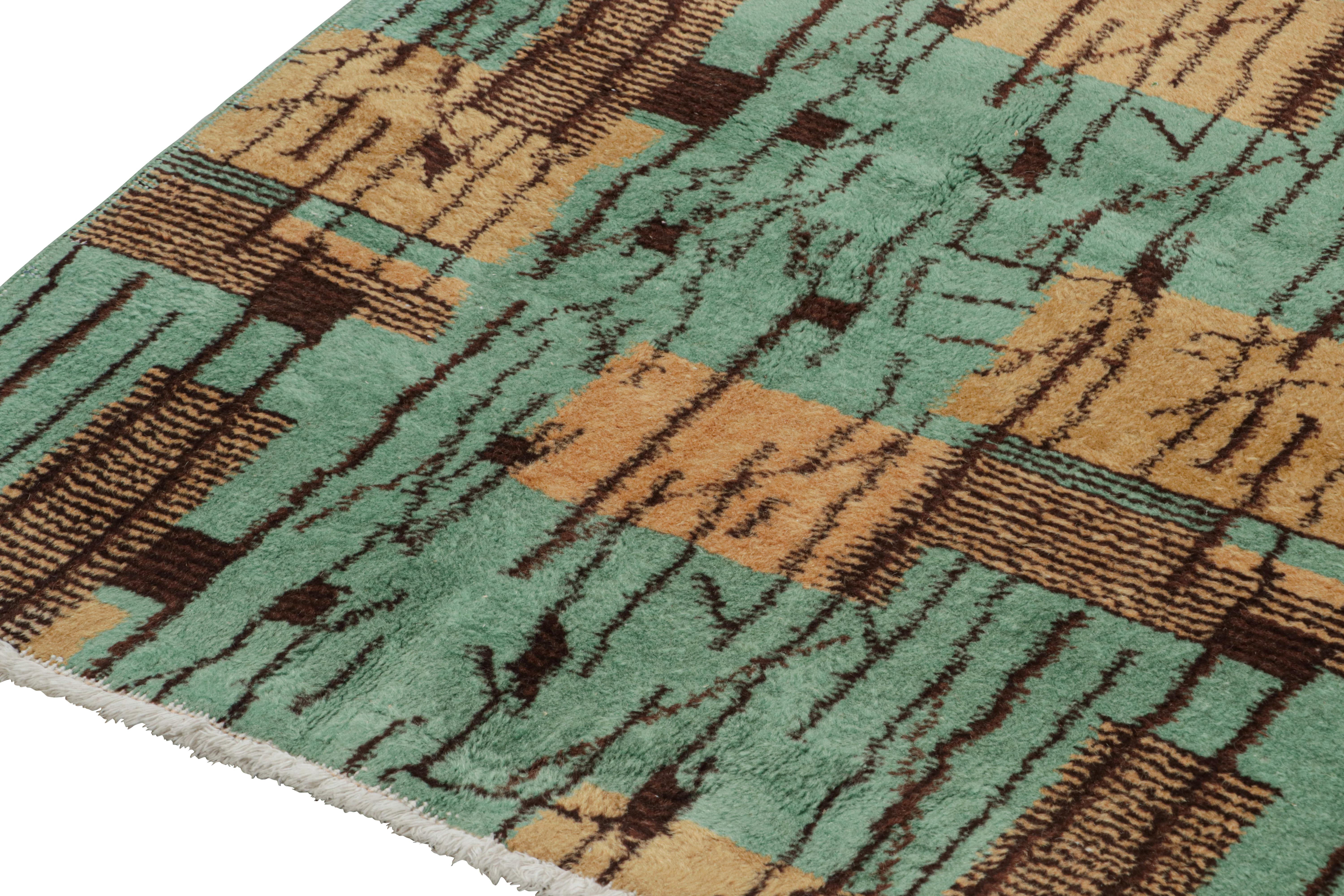 Hand-Knotted Vintage Zeki Müren Rug in Turquoise with Brown Geometric Pattern by Rug & Kilim For Sale