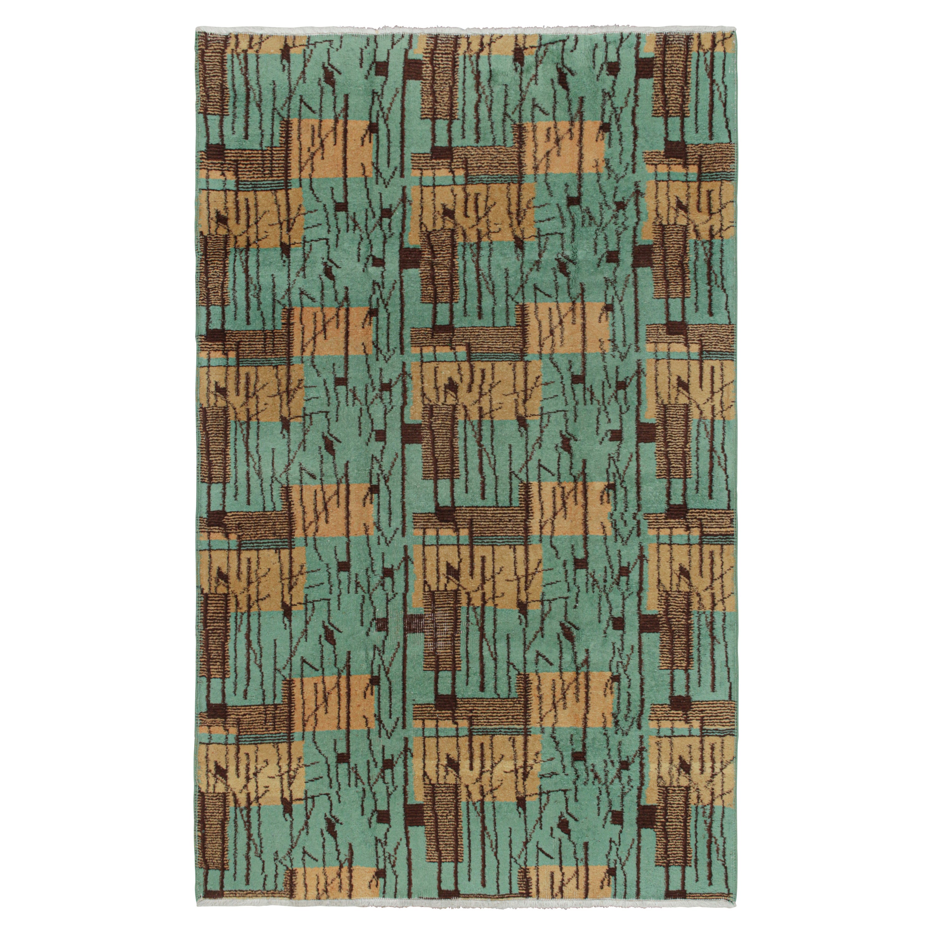 Vintage Zeki Müren Teppich in Türkis mit braunem geometrischem Muster von Rug & Kilim