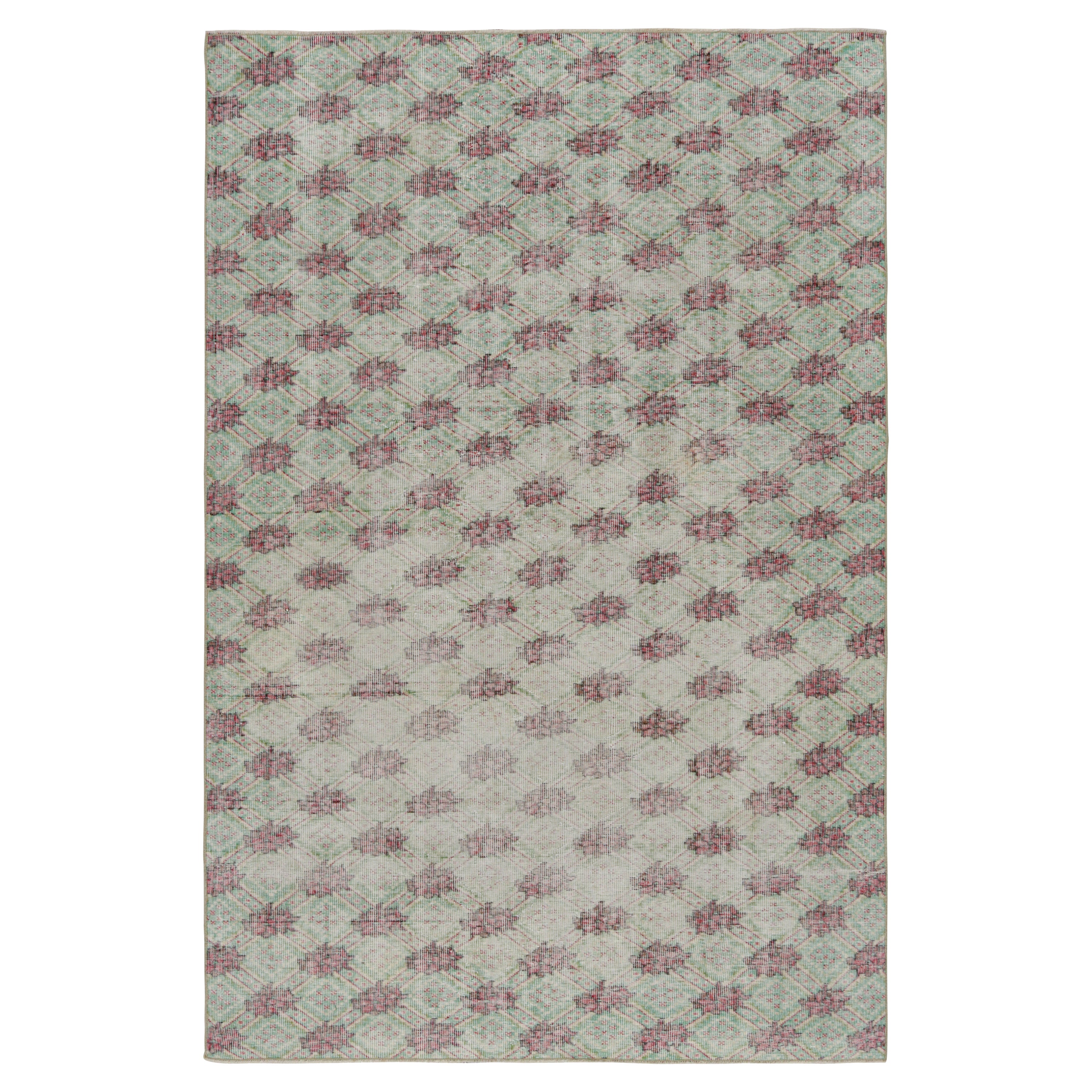 Vintage Zeki Müren Teppich in Türkis mit geometrischen Mustern, von Rug & Kilim