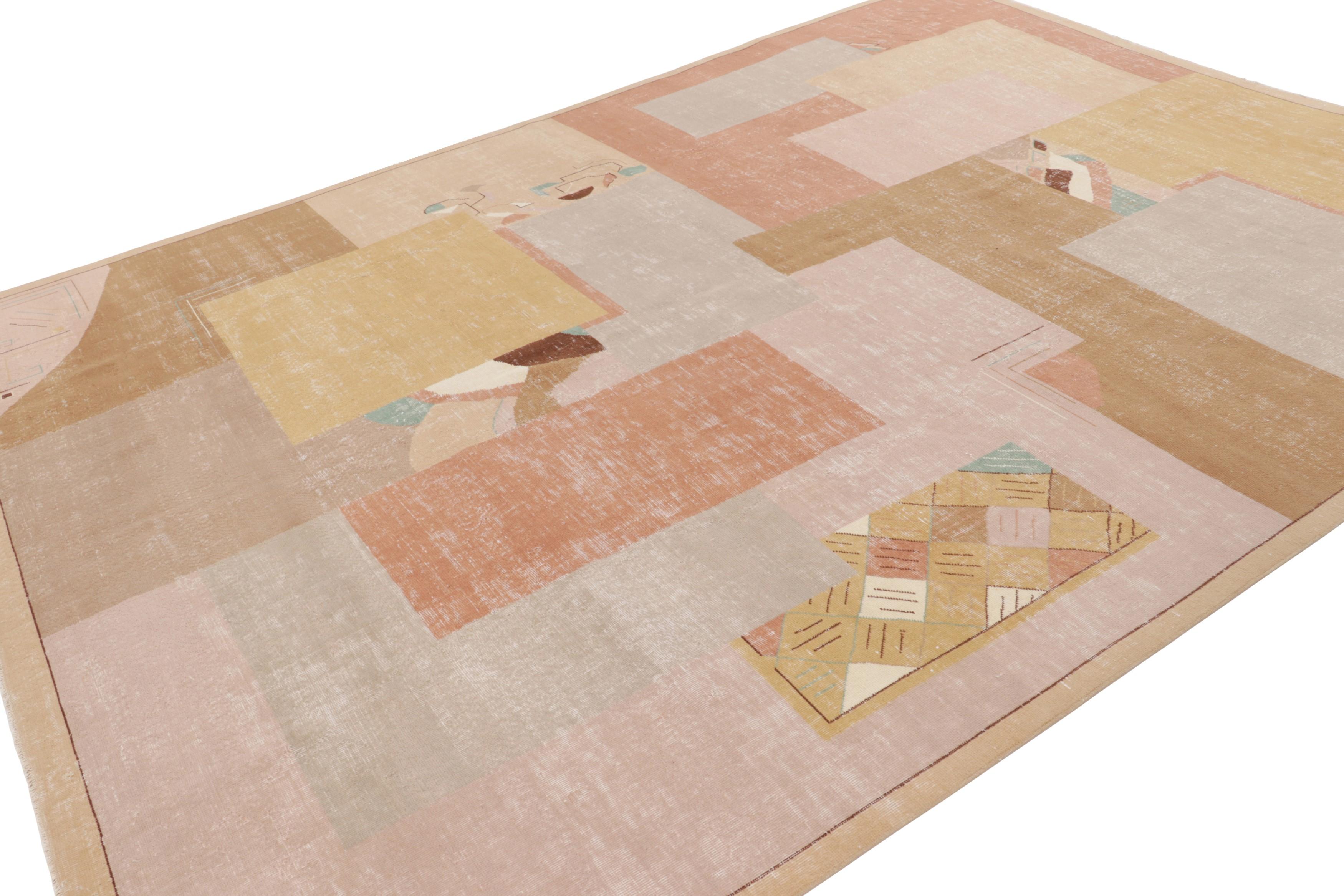 Tessuto a mano Tappeto vintage Zeki Müren, motivi geometrici rosa e beige-marrone - Rug & Kilim in vendita