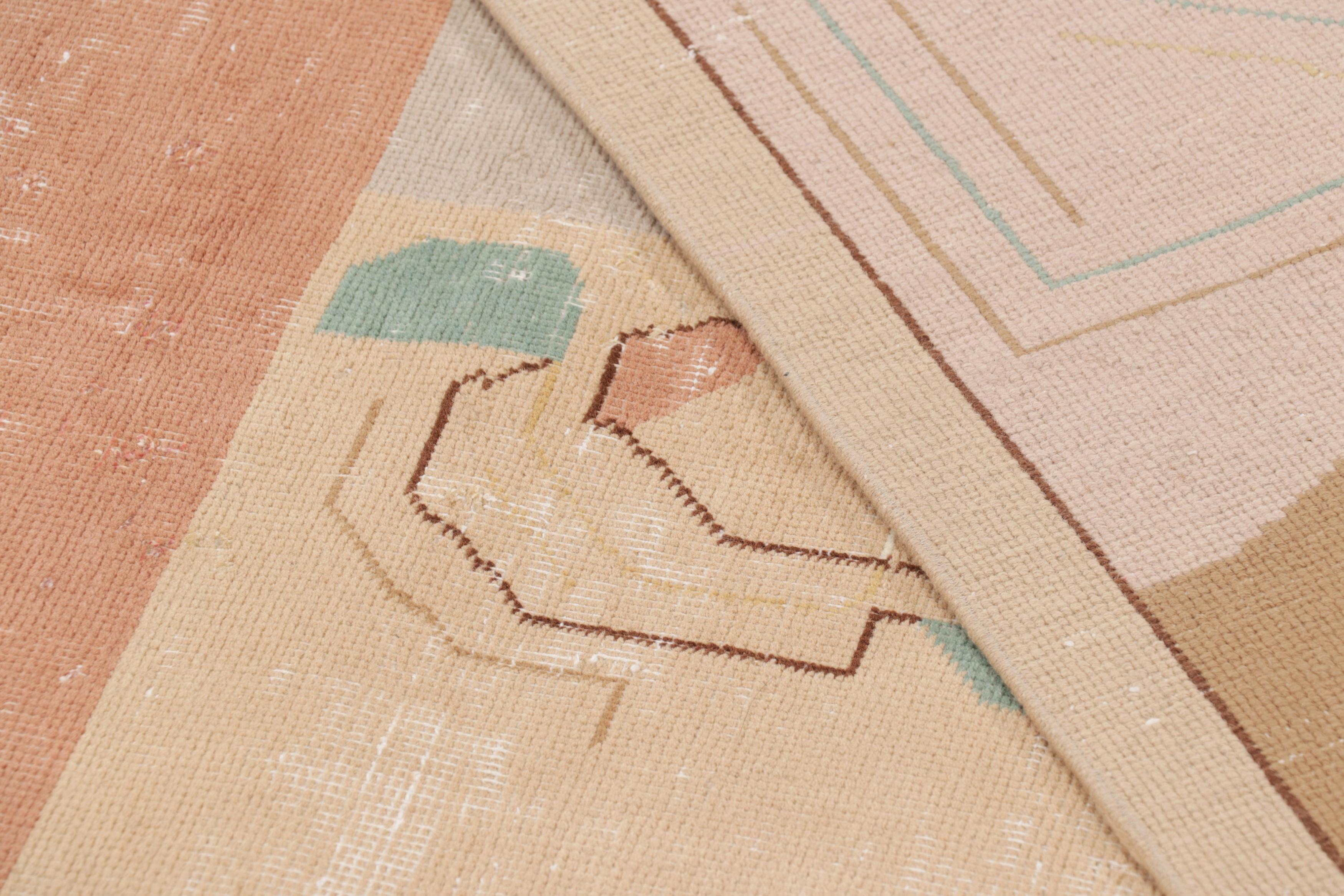 Lana Tappeto vintage Zeki Müren, motivi geometrici rosa e beige-marrone - Rug & Kilim in vendita