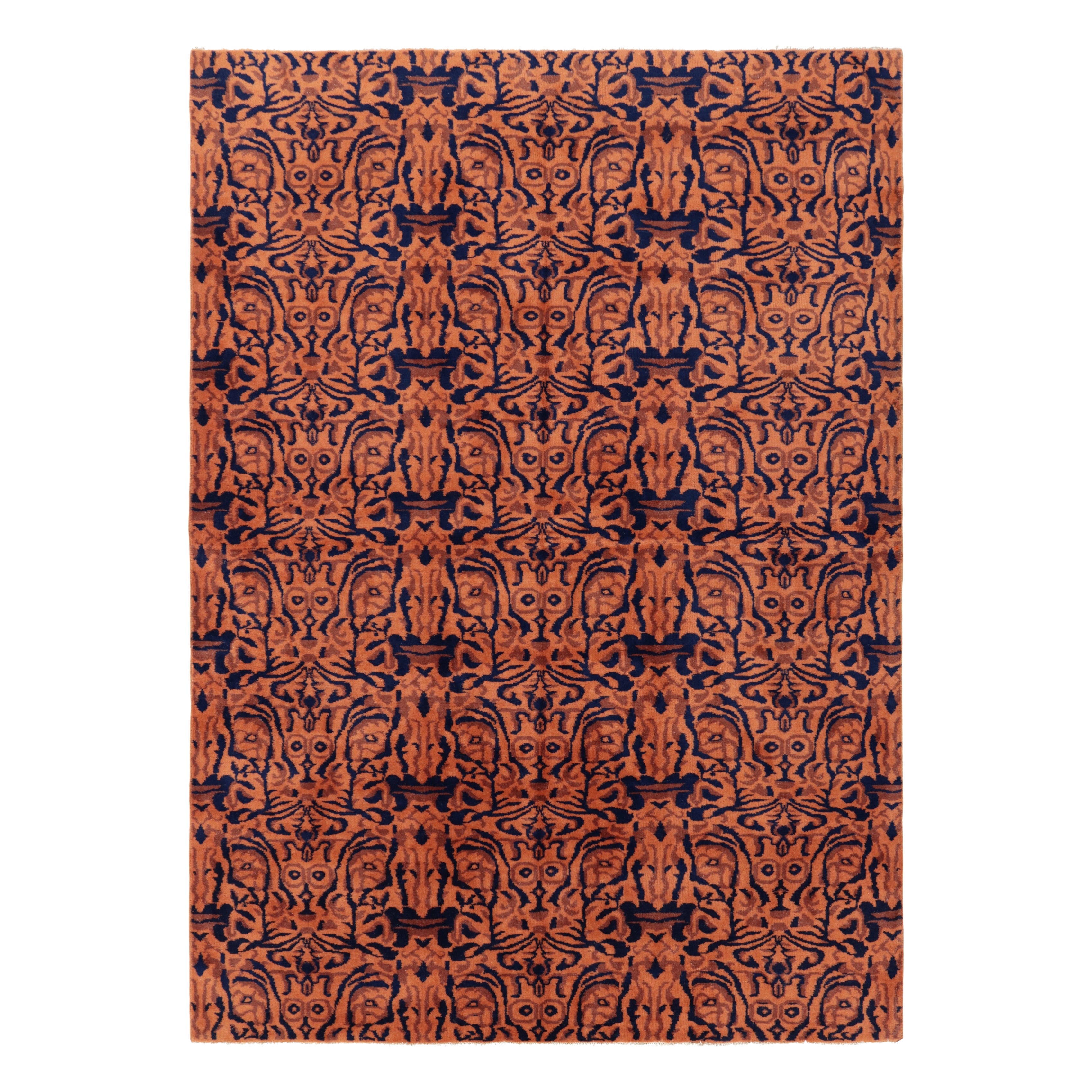 Vintage Zeki Müren Rug, Rust and Navy Blue All Over Patterns - Rug 
Kilim For Sale