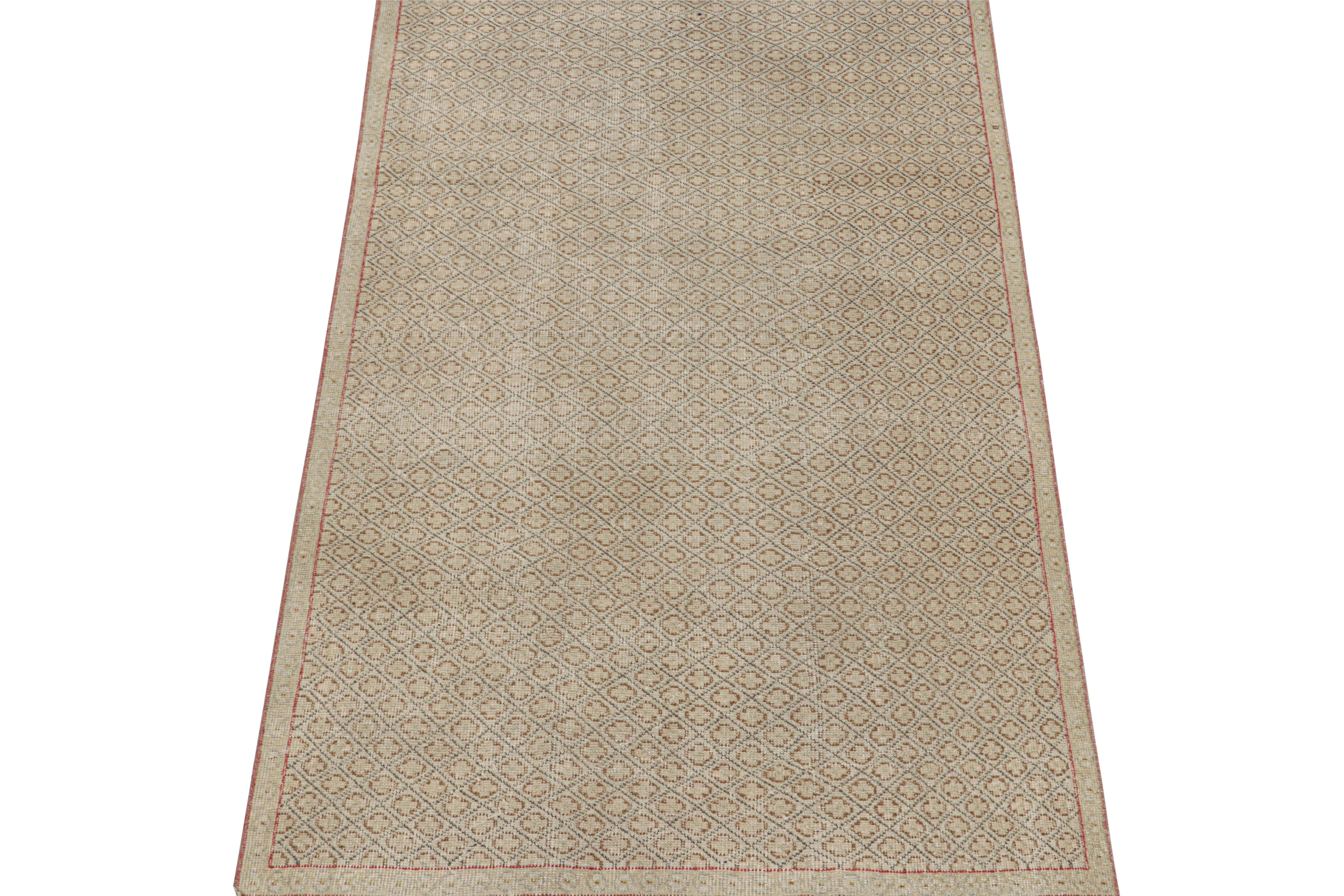 This vintage 4x7 rug is a new addition to Rug & Kilim’s Mid-Century Pasha Collection. This line is a commemoration, with rare curations we believe to hail from multidisciplinary Turkish designer Zeki Müren.
 
Hand-knotted in wool circa 1960-1970,