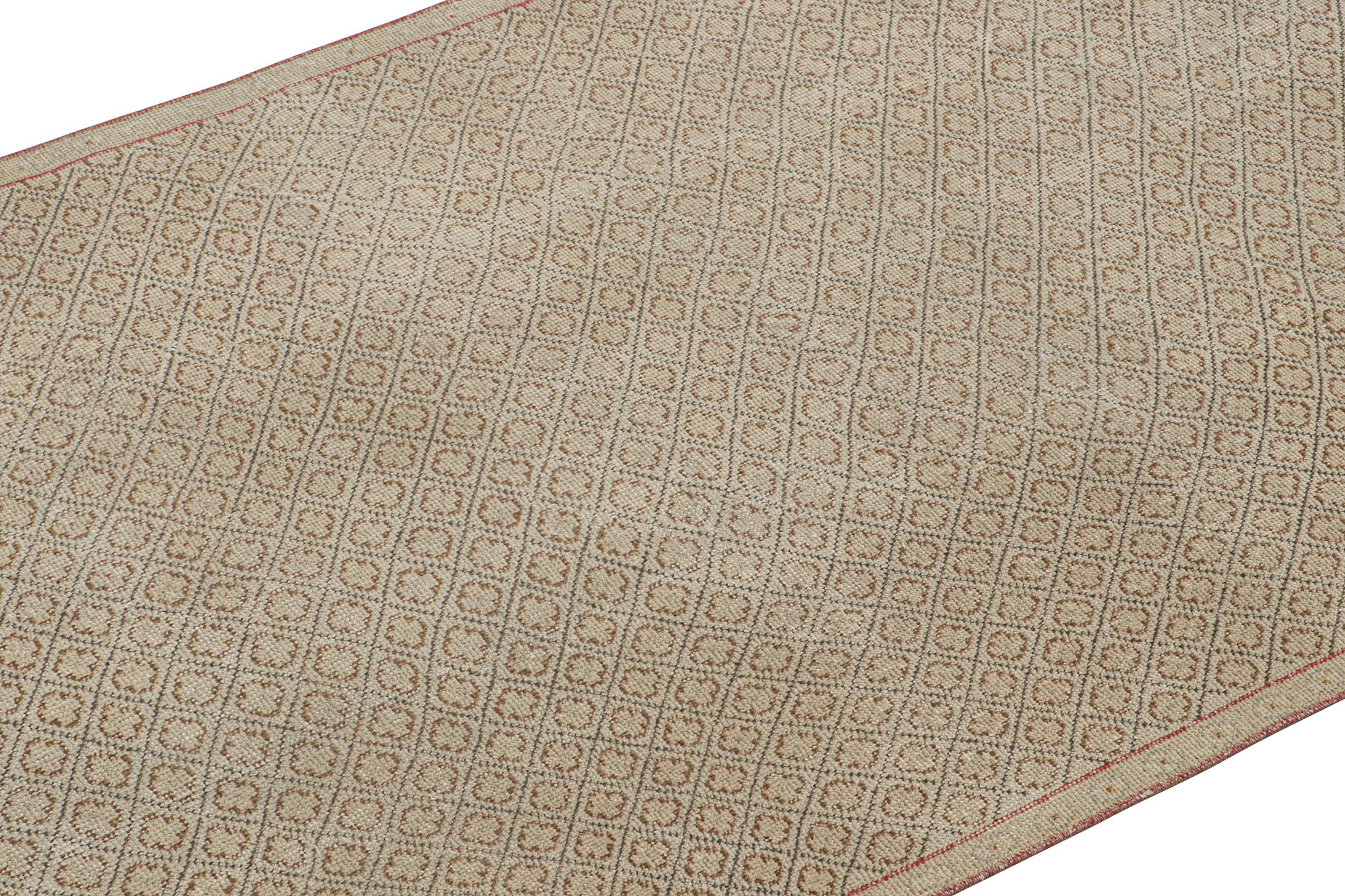 Hand-Knotted Vintage Zeki Müren Rug with Beige-Brown Geometric Pattern by Rug & Kilim For Sale