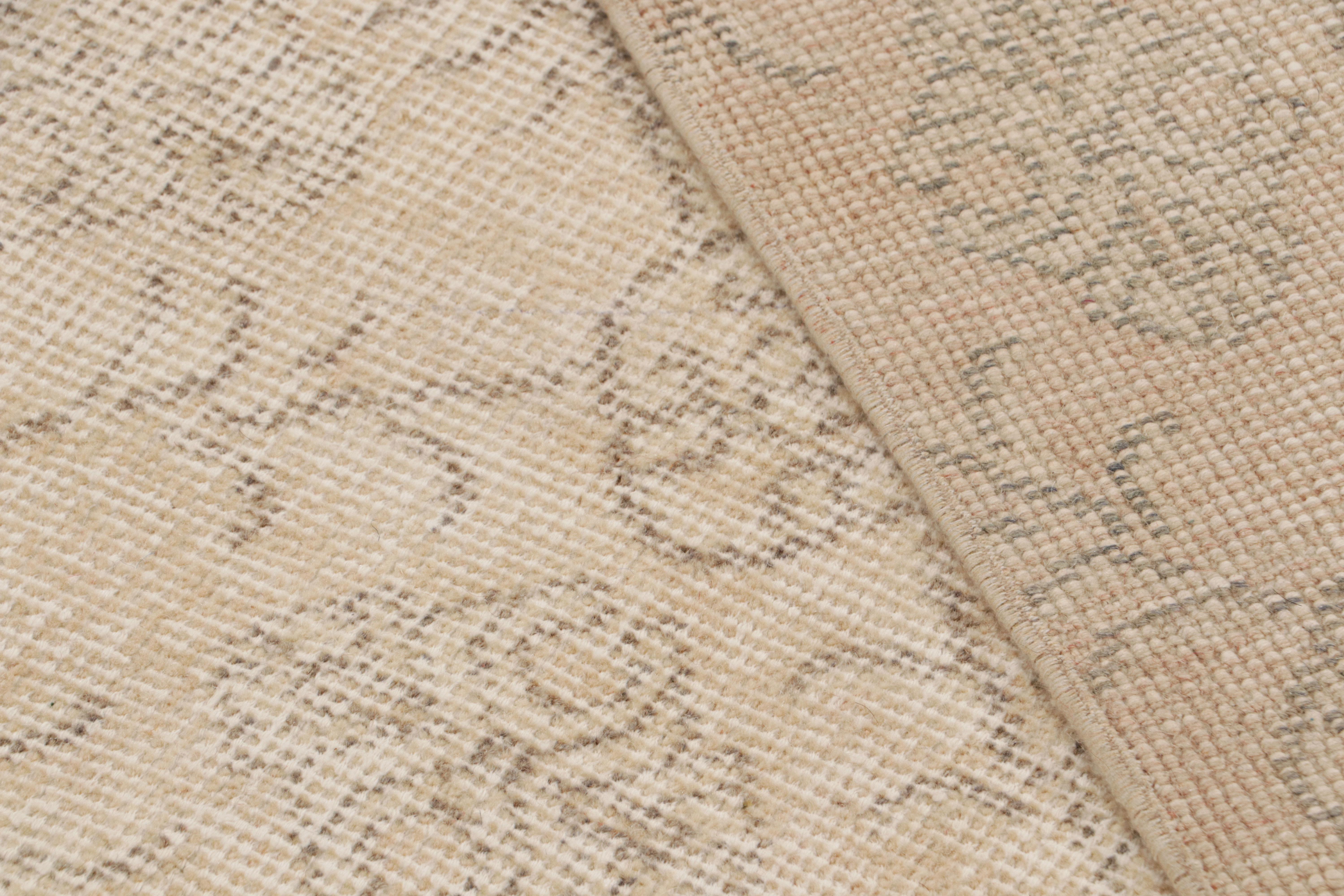 Wool Vintage Zeki Müren Rug with Beige-Brown Geometric Patterns, from Rug & Kilim For Sale