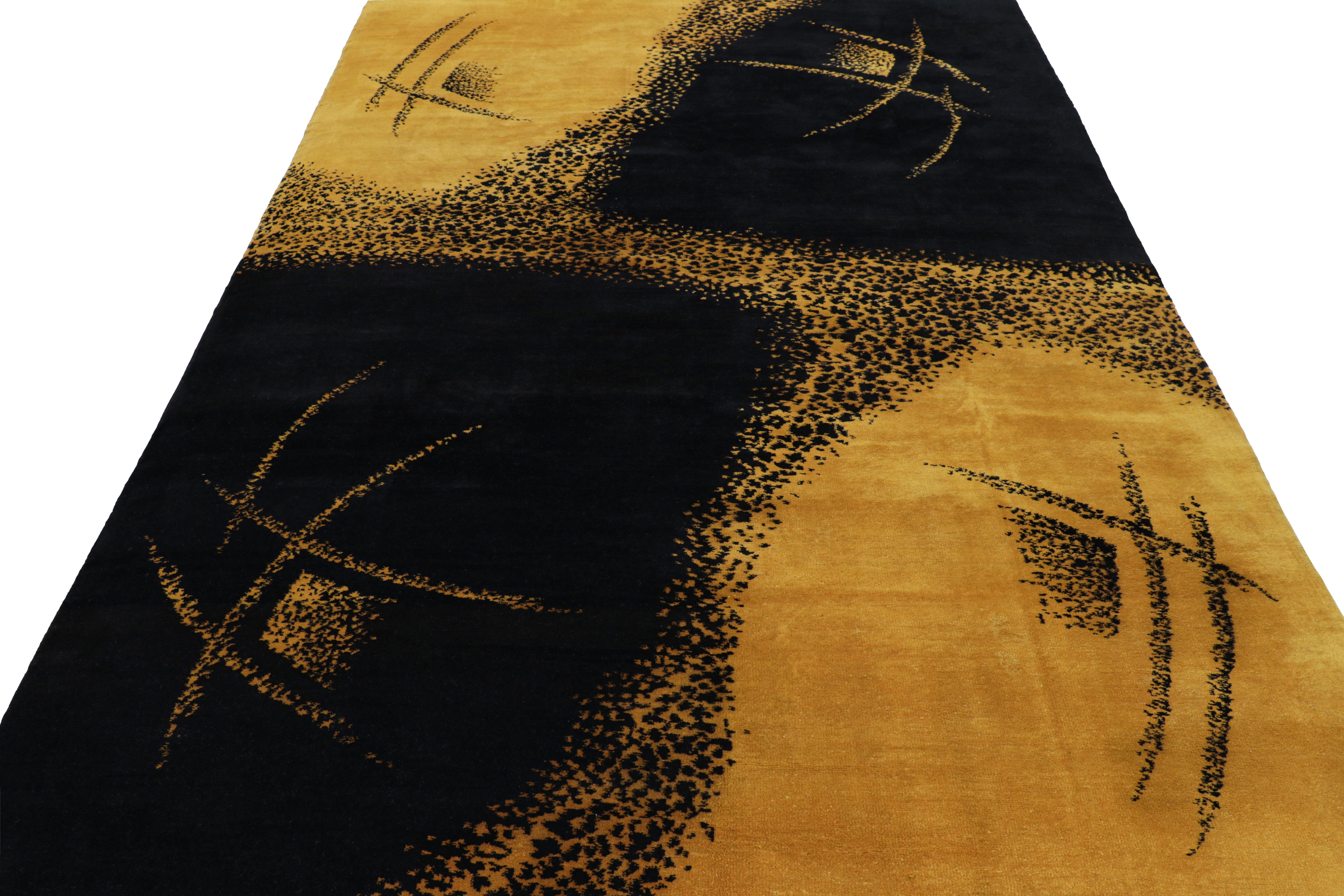 Hand-Knotted Vintage Zeki Müren Rug with Gold and Black Abstract Patterns  Rug & Kilim For Sale