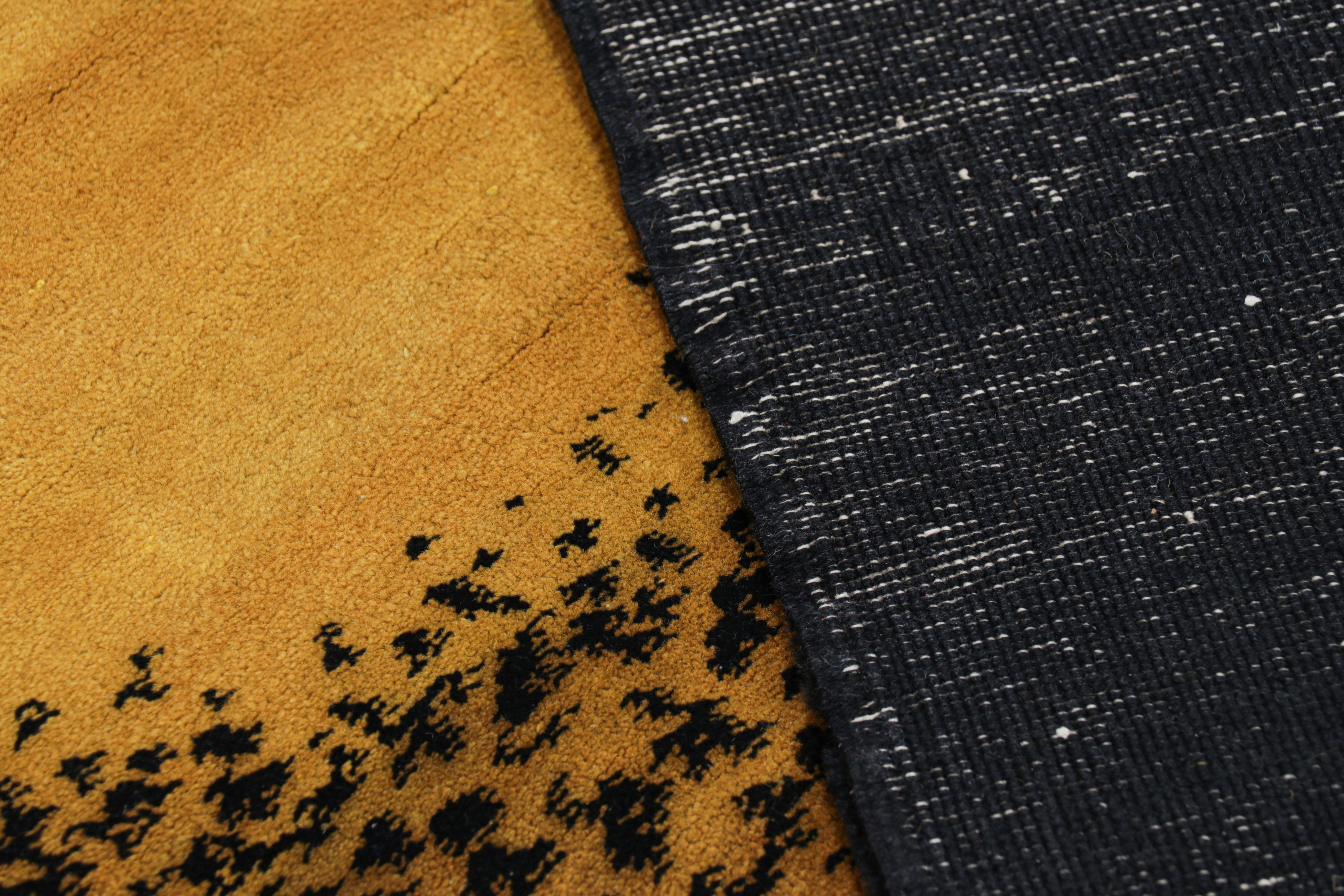 Wool Vintage Zeki Müren Rug with Gold and Black Abstract Patterns  Rug & Kilim For Sale