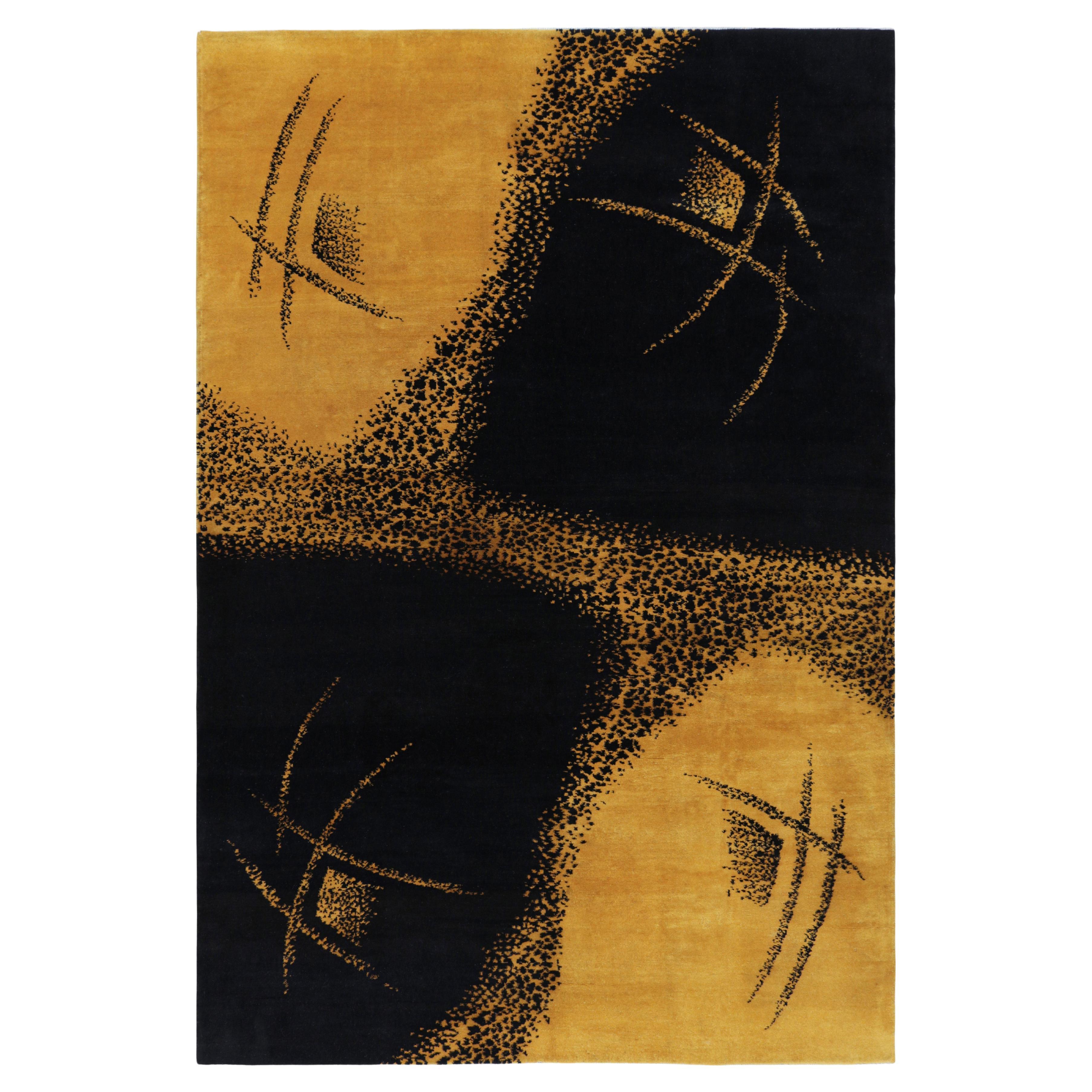 Vintage Zeki Müren Teppich mit abstrakten Mustern in Gold und Schwarz  Rug & Kilim