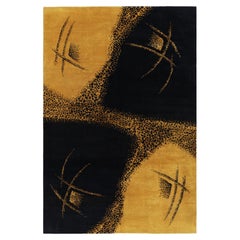 Vintage Zeki Müren Teppich mit abstrakten Mustern in Gold und Schwarz  Rug & Kilim