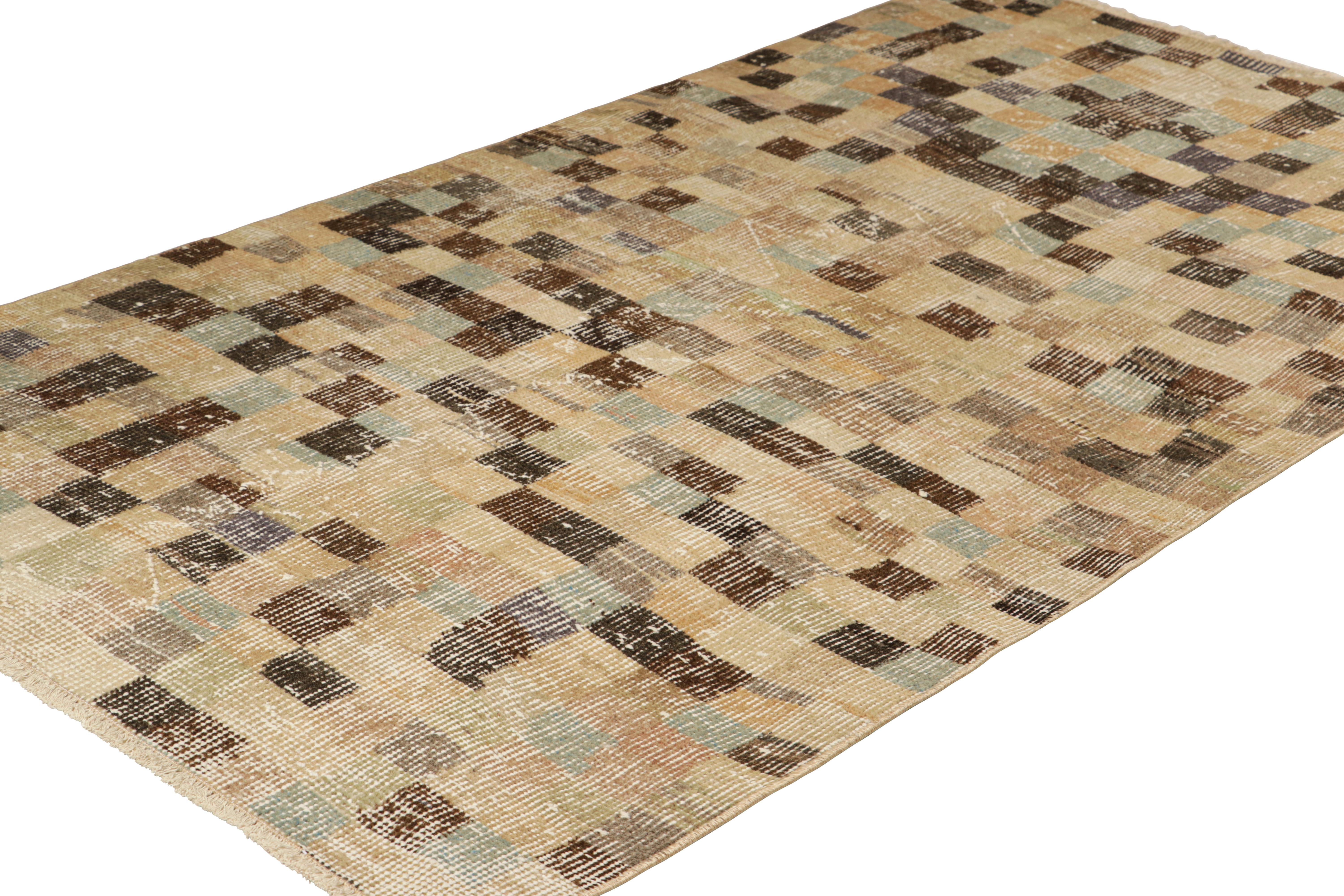 Hand-Knotted Vintage Zeki Müren Rug with Polychromatic Cubist Patterns, from Rug & Kilim For Sale