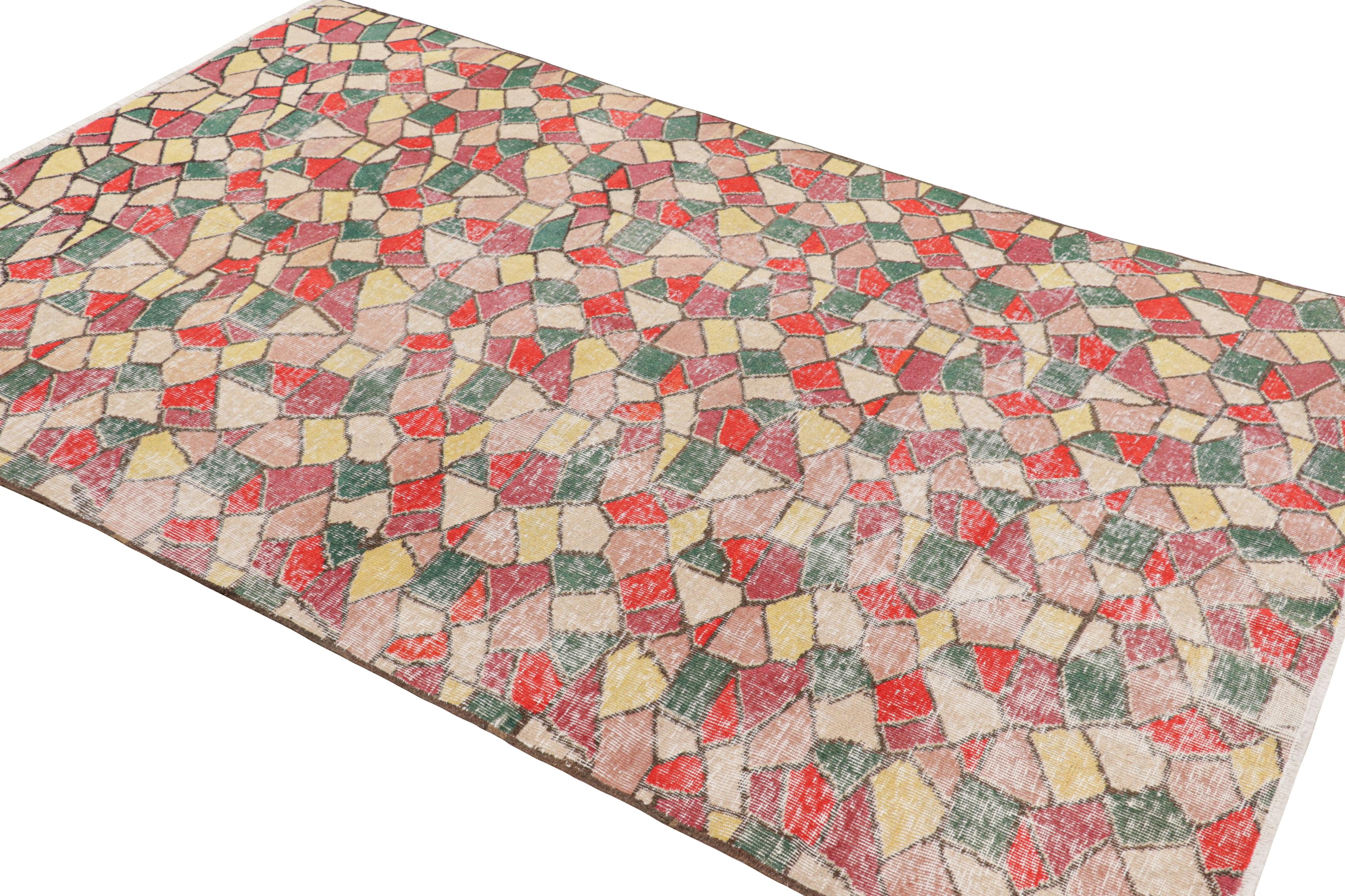 Hand-Knotted Vintage Zeki Müren Rug with Polychromatic Geometric Pattern from Rug & Kilim For Sale