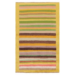 Alfombra vintage Zeki Müren con rayas geométricas policromadas de Rug & Kilim