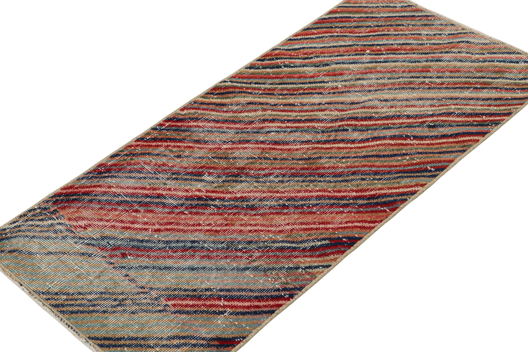 Mid-Century Modern Vintage Zeki Müren Rug with Polychromatic Stripes, by Rug & Kilim For Sale
