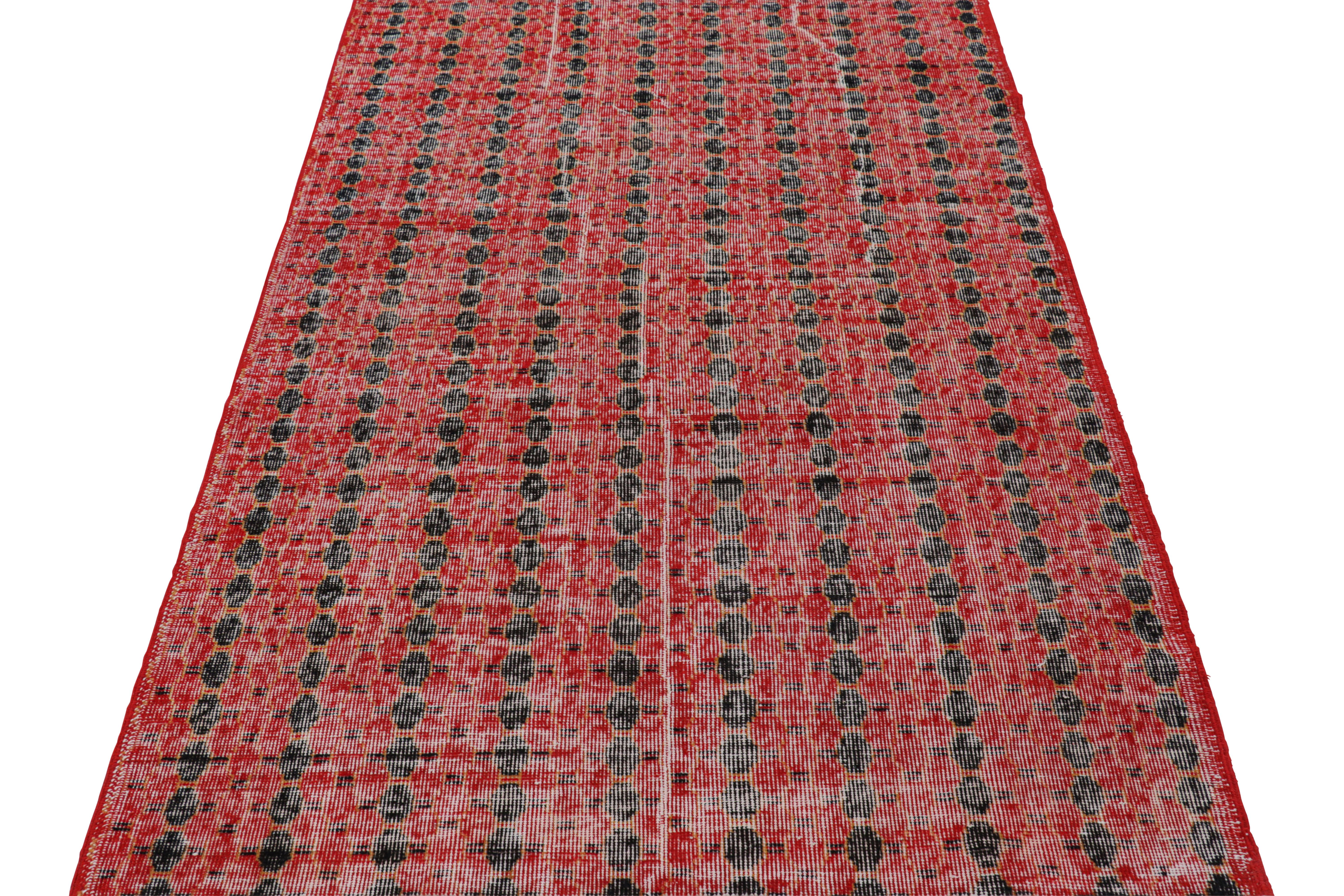 Hand-Knotted Vintage Zeki Müren Rug with Red and Black Geometric Patterns  Rug & Kilim For Sale