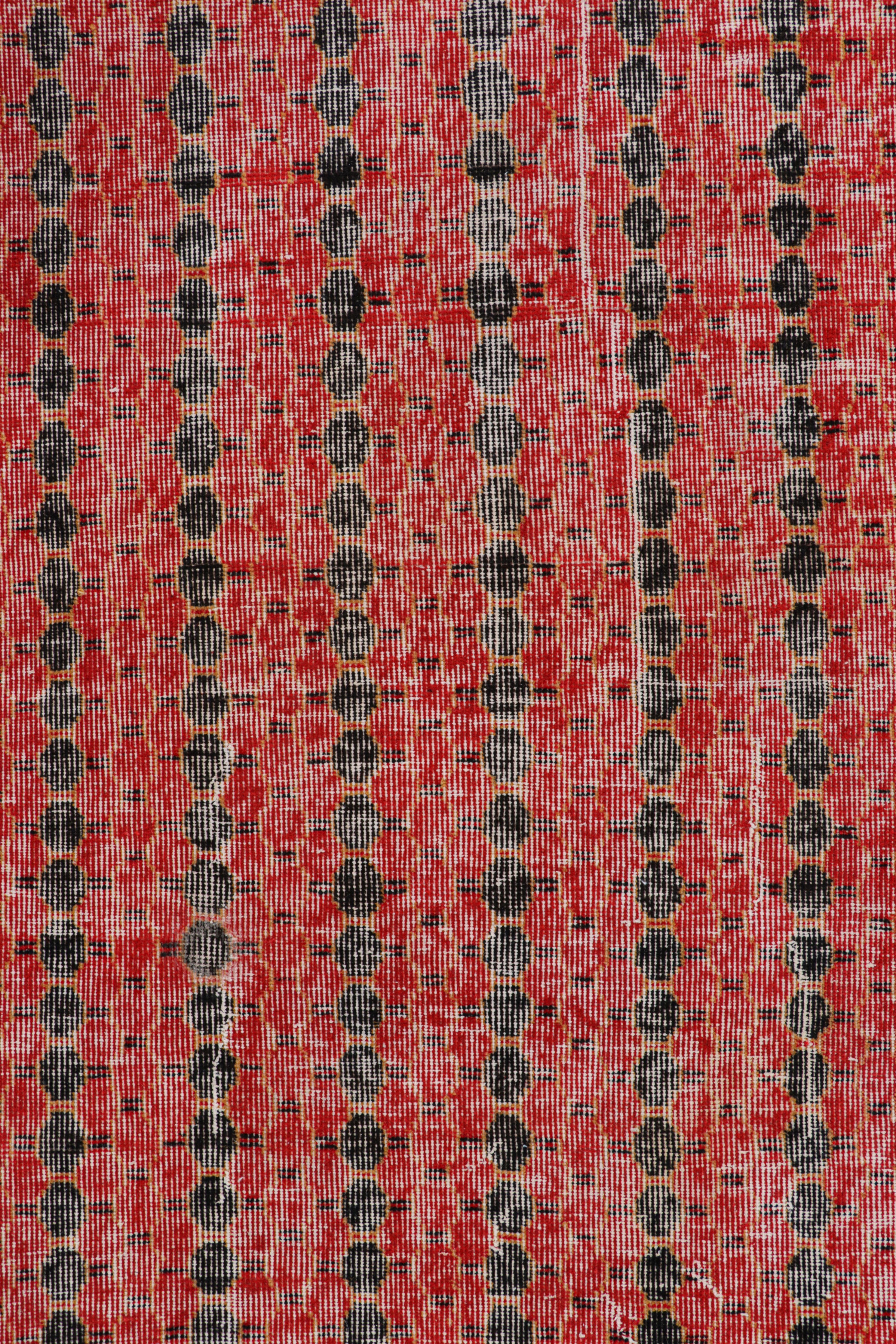 Mid-20th Century Vintage Zeki Müren Rug with Red and Black Geometric Patterns  Rug & Kilim For Sale