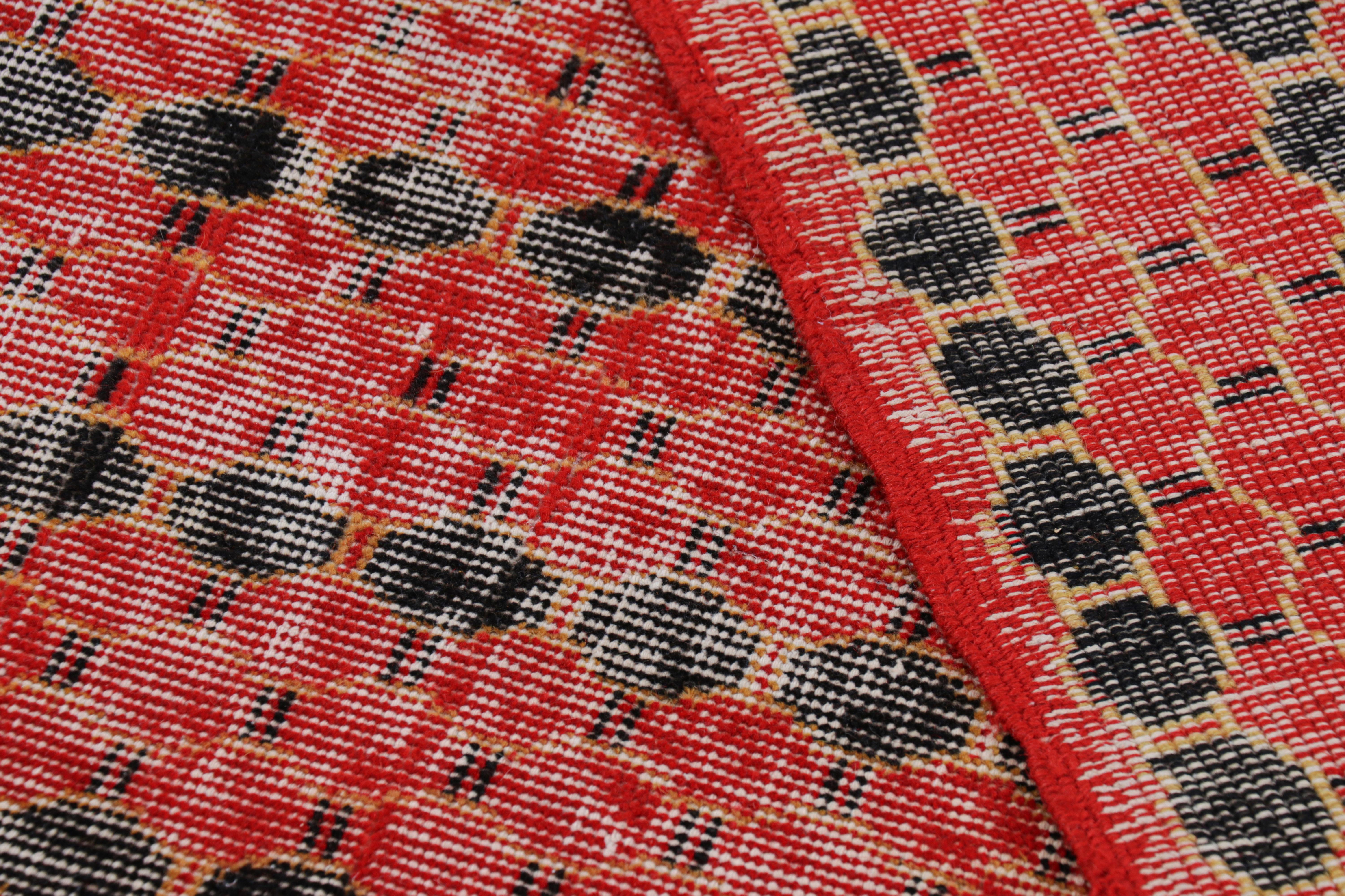 Wool Vintage Zeki Müren Rug with Red and Black Geometric Patterns  Rug & Kilim For Sale