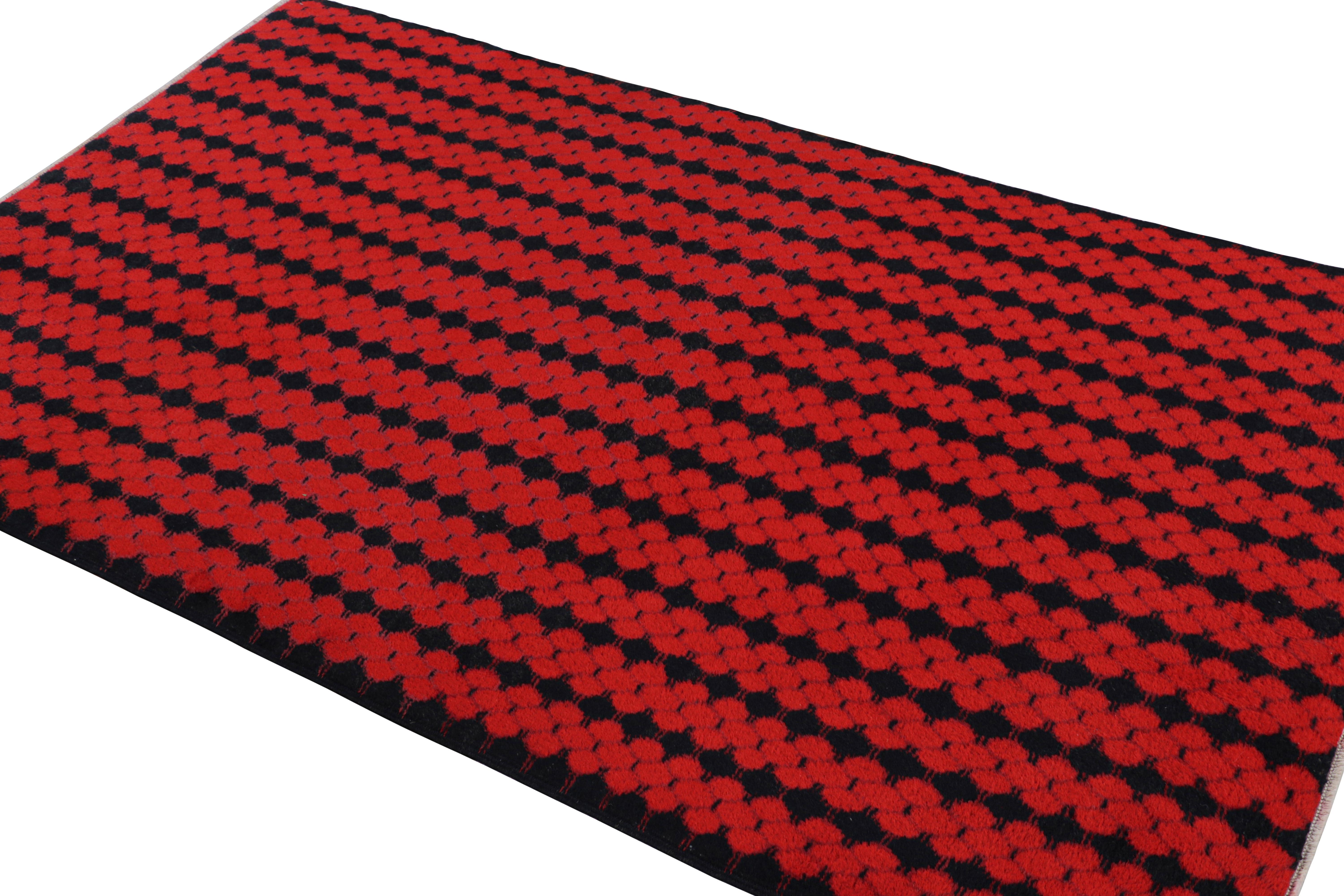 Hand-Knotted Vintage Zeki Müren Rug with Red and Black Geometric Stripes from Rug & Kilim For Sale