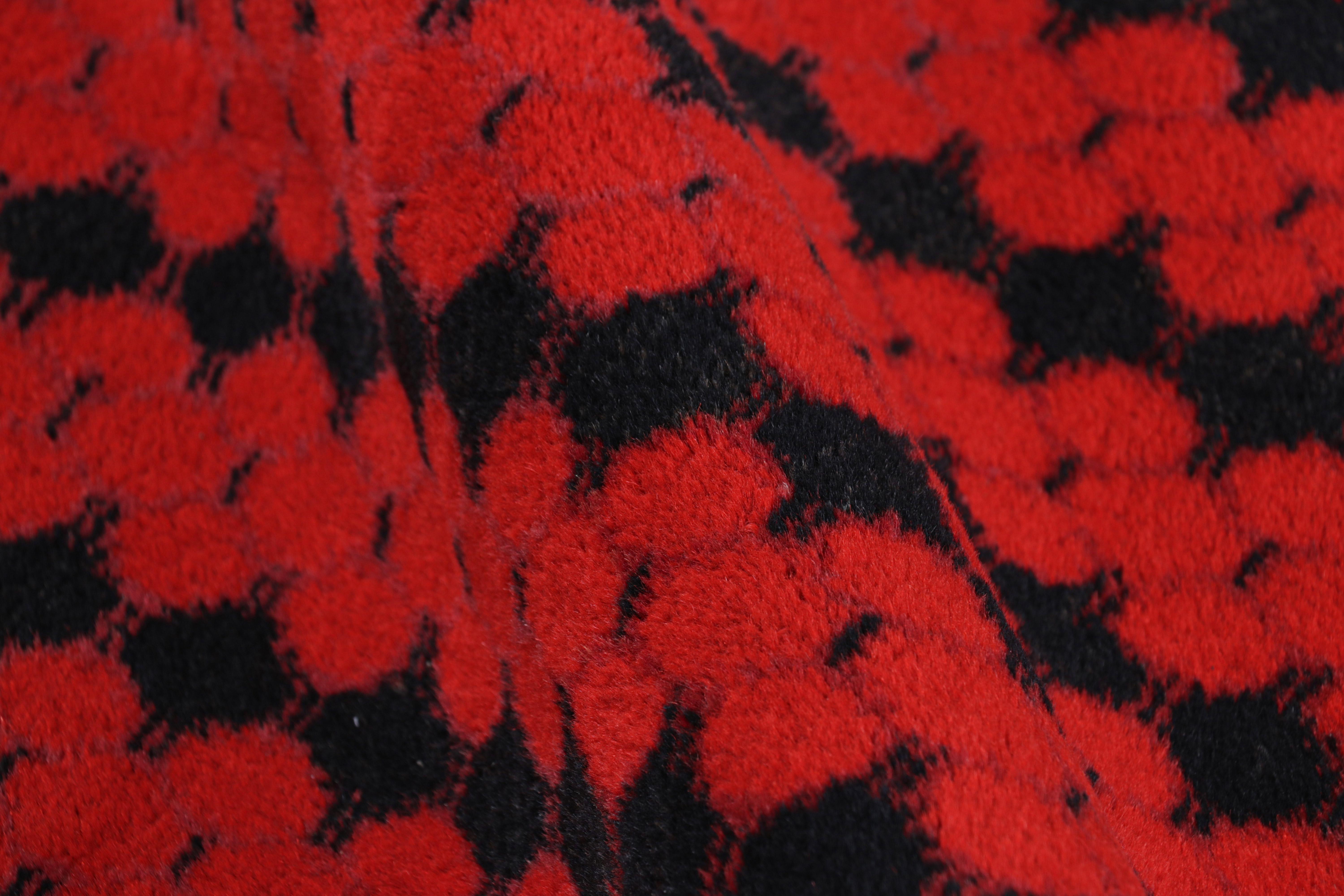 Wool Vintage Zeki Müren Rug with Red and Black Geometric Stripes from Rug & Kilim For Sale
