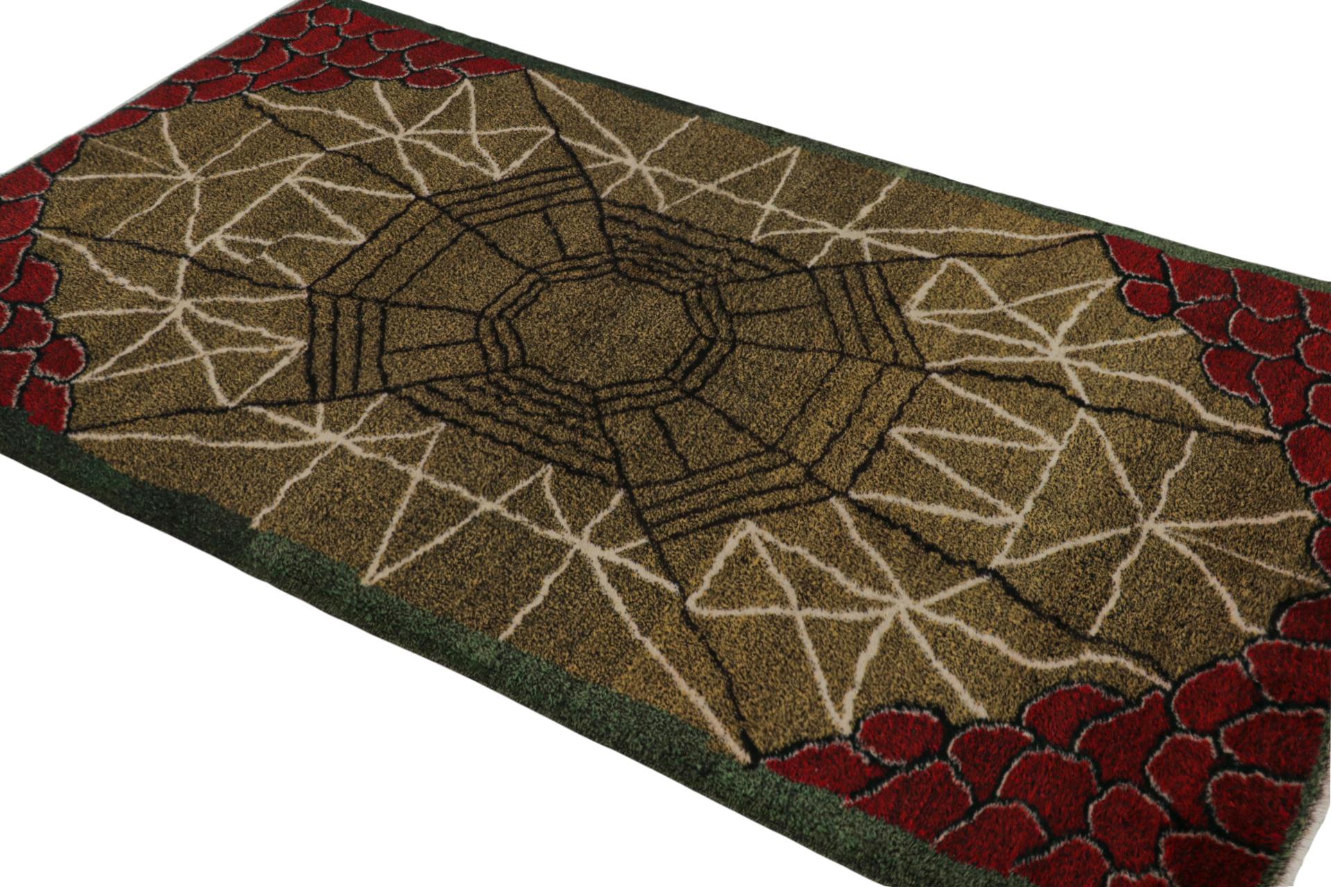Hand-knotted in wool, circa 1960 – 1970, this 4×7 vintage Müren Art Deco rug is an exciting new addition to the Rug & Kilim Mid-century Pasha Collection. Its design, with a Scandinavian influence, is believed to be a rare work of Mid-Century atelier
