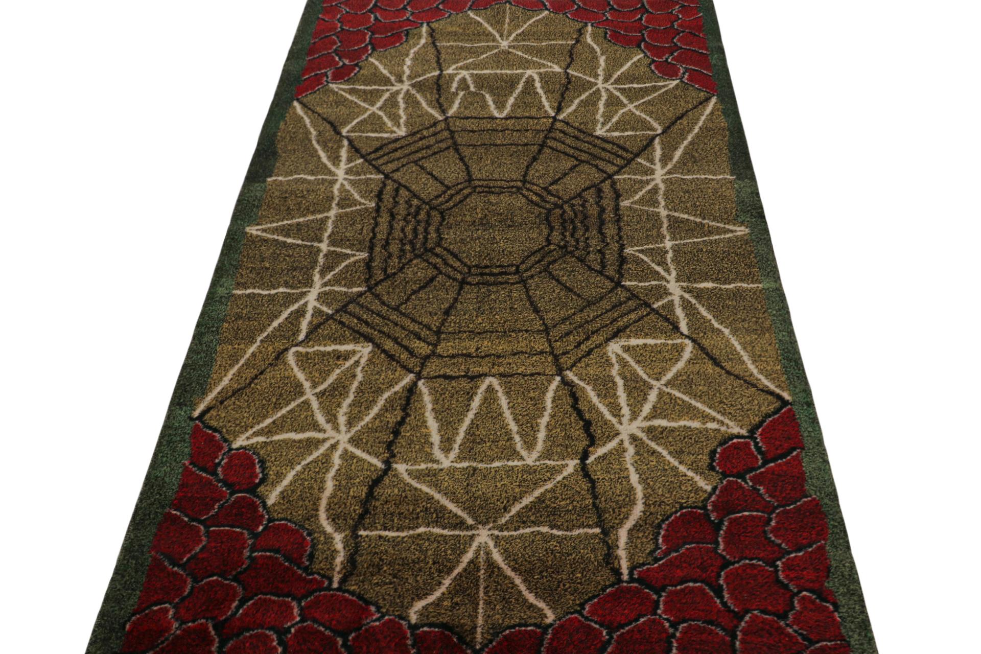 Art Deco Vintage Zeki Muren rug with Red, Green & Gold Geometric Patterns by Rug & Kilim For Sale