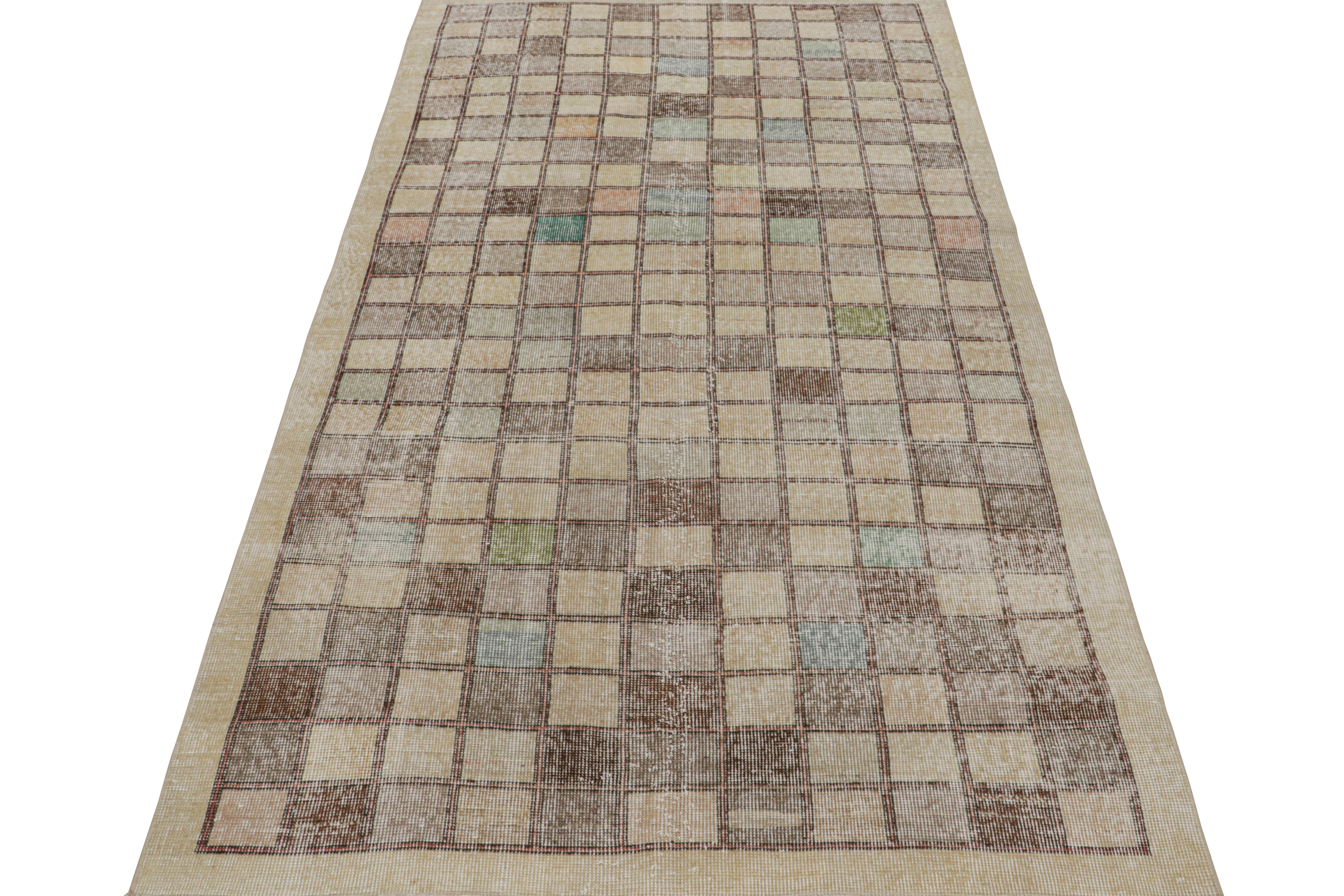 Art Deco Vintage Zeki Müren Rug with Square Geometric Patterns, from Rug & Kilim For Sale