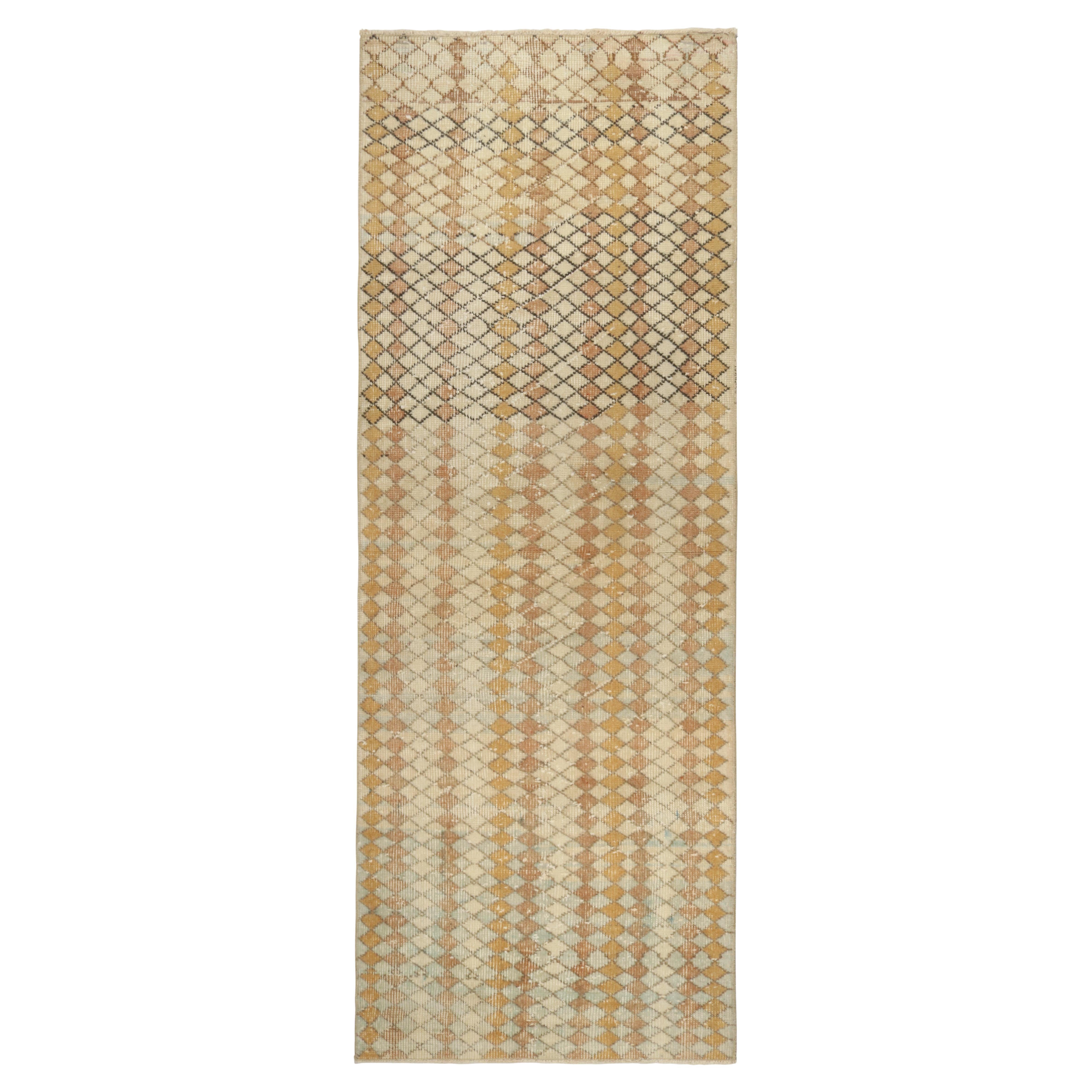 Vintage Zeki Muren Runner in Beige and Gold Geometric Pattern, by Rug & Kilim