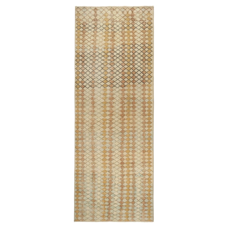 Vintage Zeki Muren Runner in Beige and Gold Geometric Pattern, by Rug ...