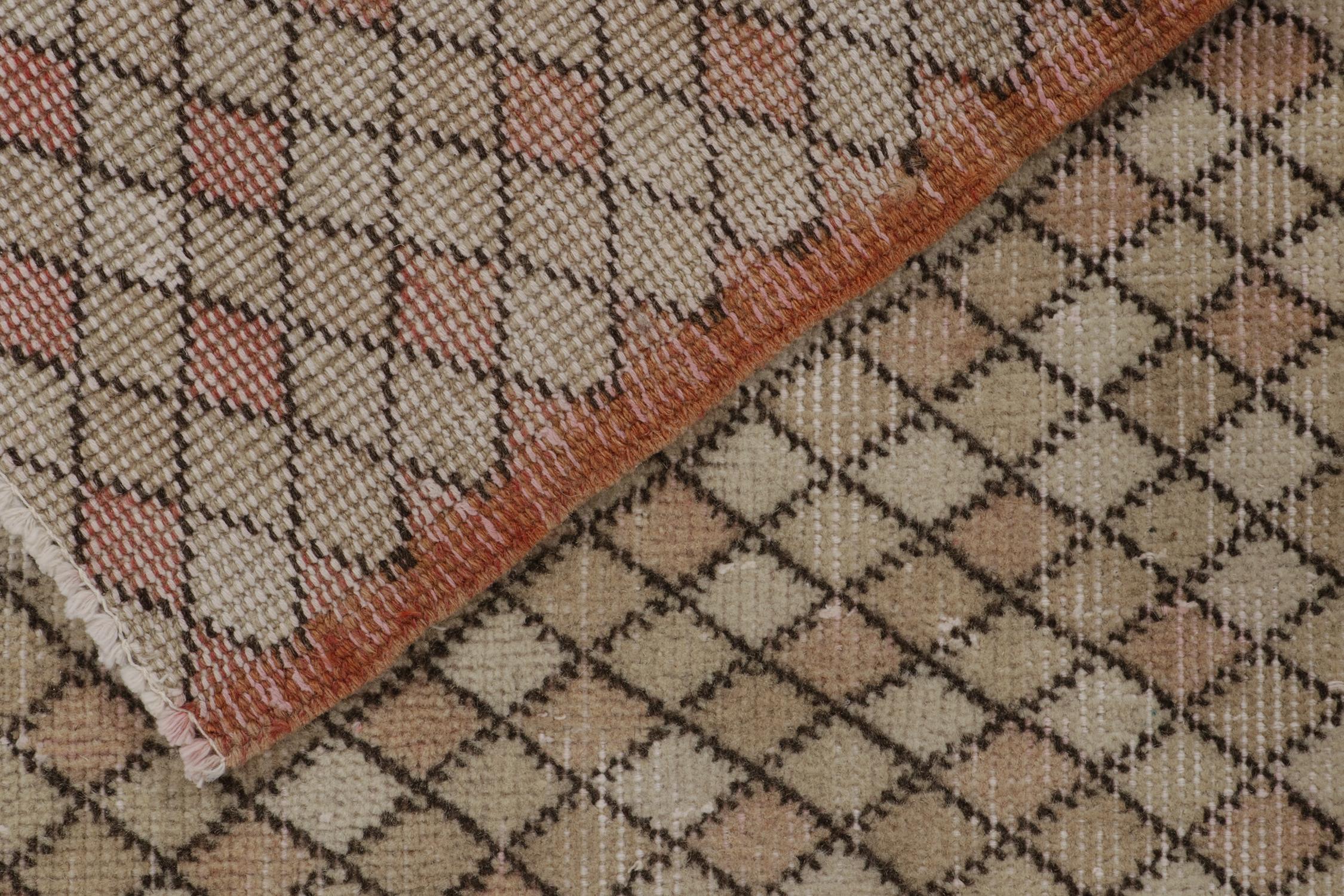 Wool Vintage Zeki Müren Runner in Beige-Brown Geometric Pattern For Sale