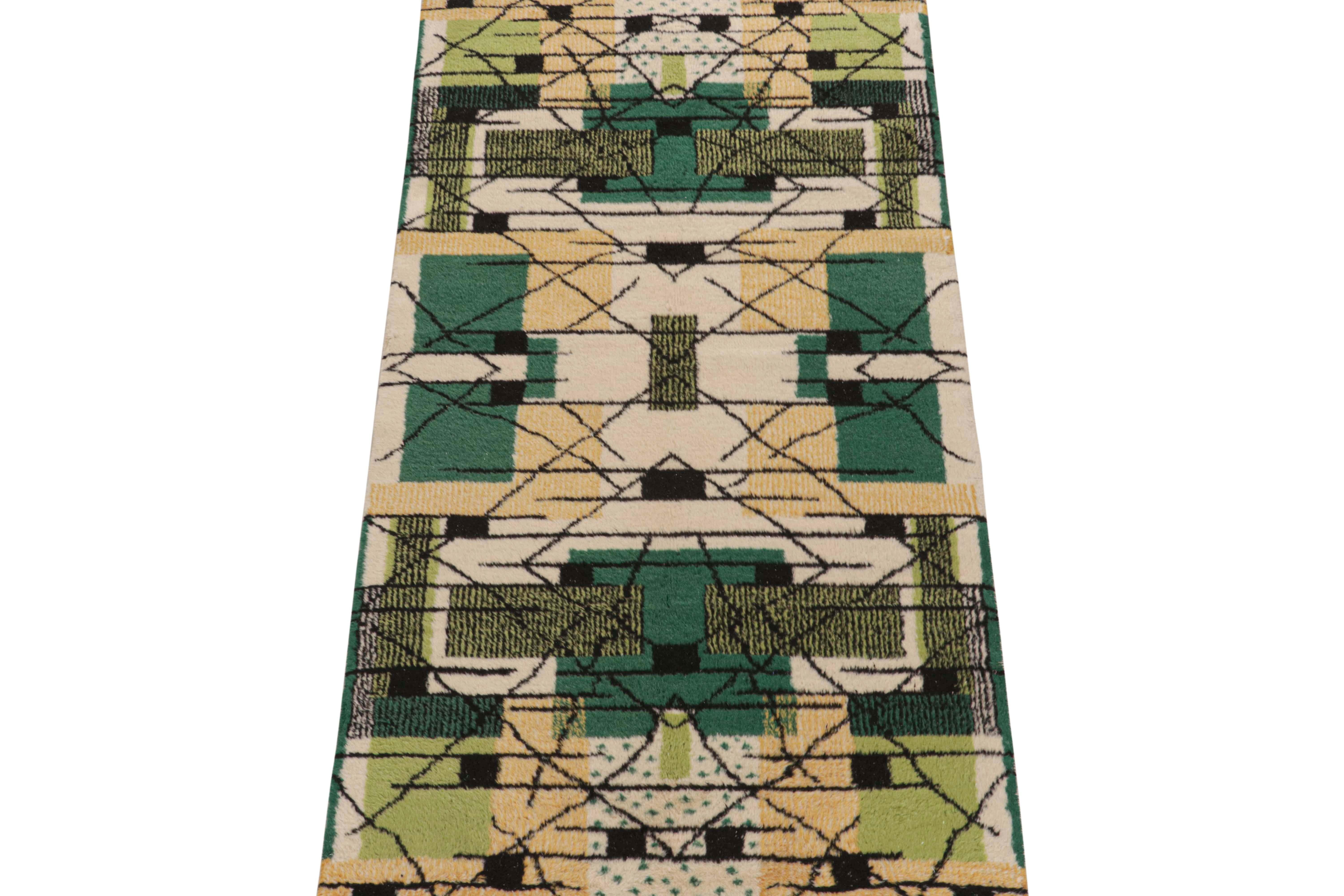 This vintage runner is an exciting new addition to Rug & Kilim’s Mid-Century Pasha Collection. This line is a commemoration, with rare curations we believe to hail from multidisciplinary Turkish designer Zeki Müren.
 
Hand-knotted in wool circa