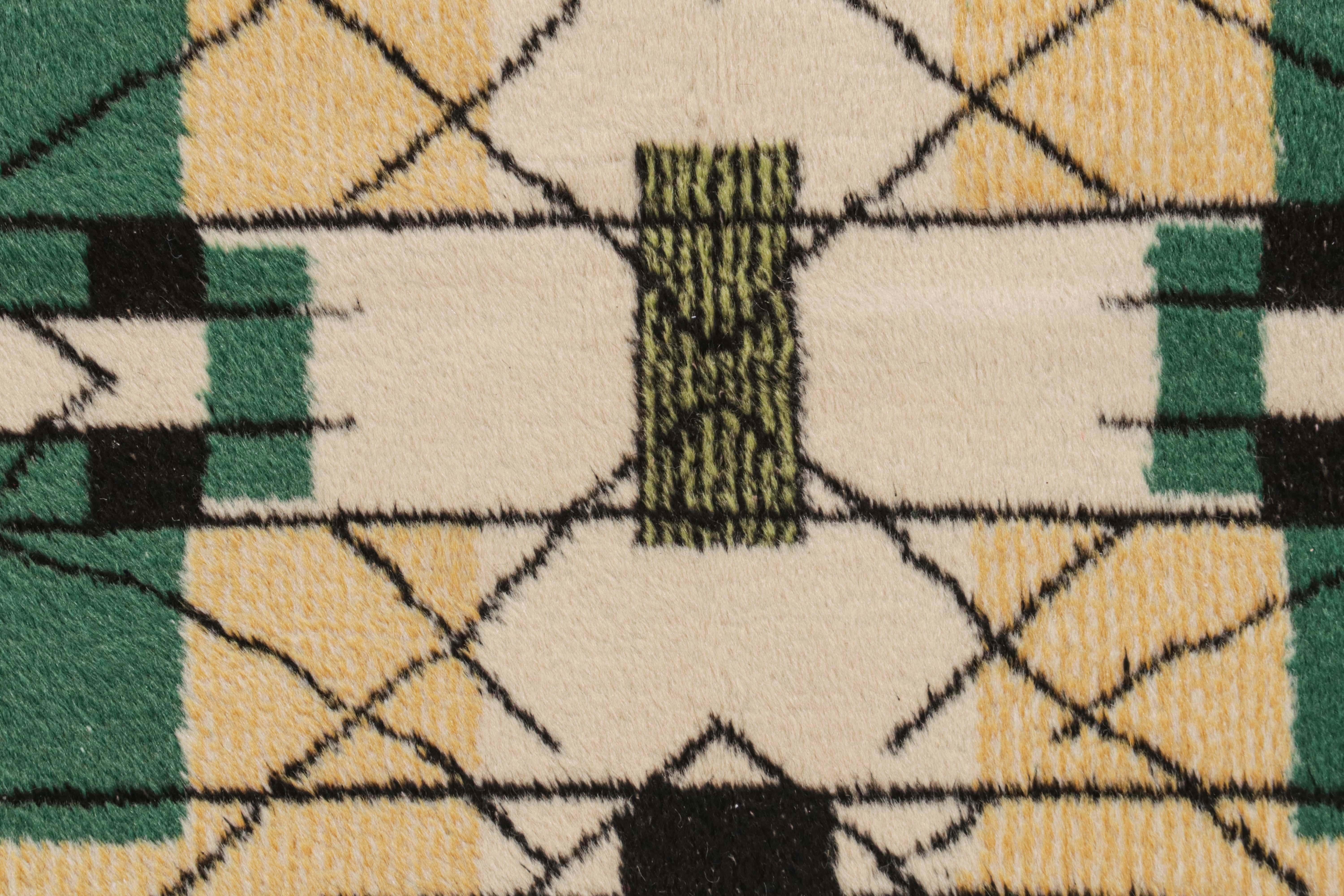 Vintage Zeki Müren Runner in Beige, Gold & Green Patterns by Rug & Kilim In Good Condition For Sale In Long Island City, NY