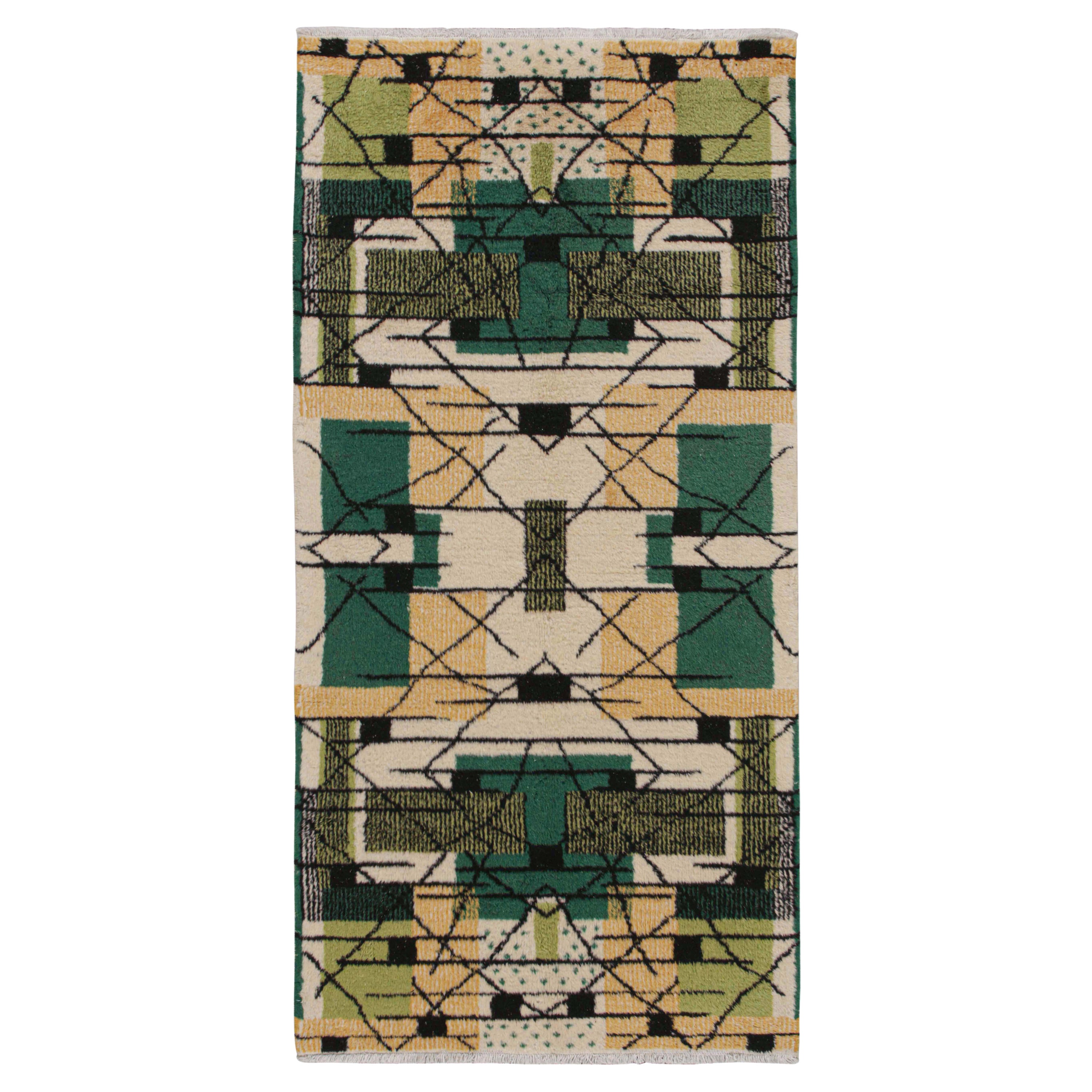 Traves de Mesa Vintage Zeki Müren Beige, Oro y Verde by Rug & Kilim