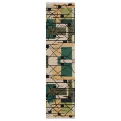Vintage Zeki Müren Runner in Beige, Gold & Green Patterns by Rug & Kilim
