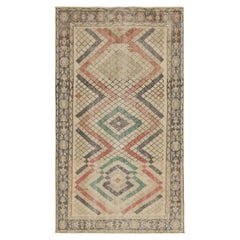 Vintage Zeki Müren Runner in Beige Multicolor Geometric Pattern, by Rug & Kilim