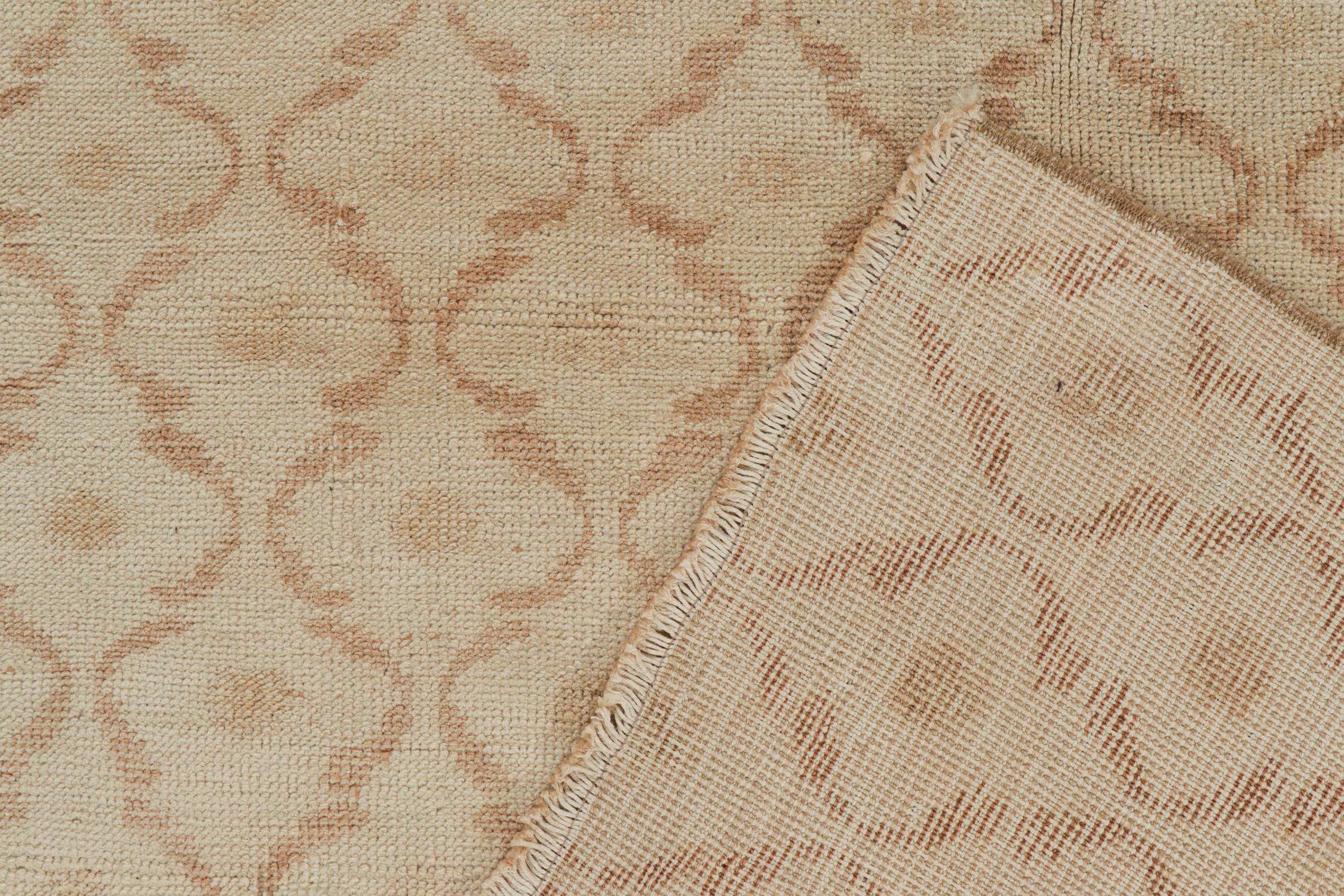 Wool Vintage Zeki Müren Runner in Beige with Brown Lattice Pattern by Rug & Kilim For Sale