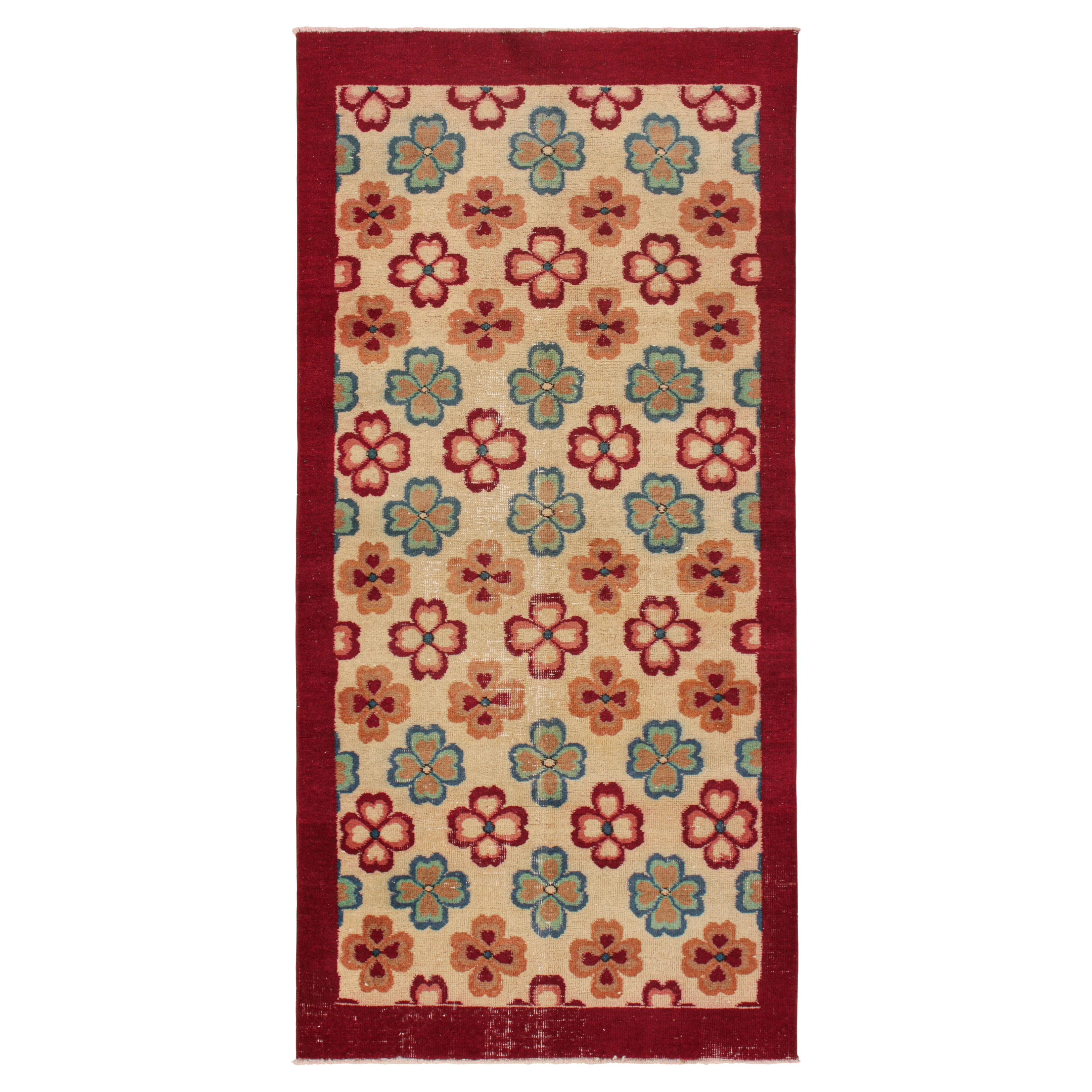 Vintage Zeki Müren Läufer in Beige mit buntem Blumenmuster von Rug & Kilim