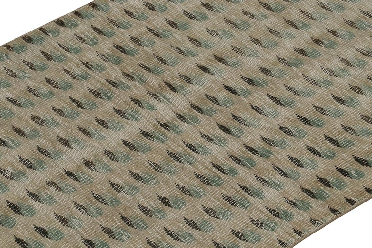 Vintage Zeki Muren runner in Beige with Green Geometric Pattern, by Rug ...