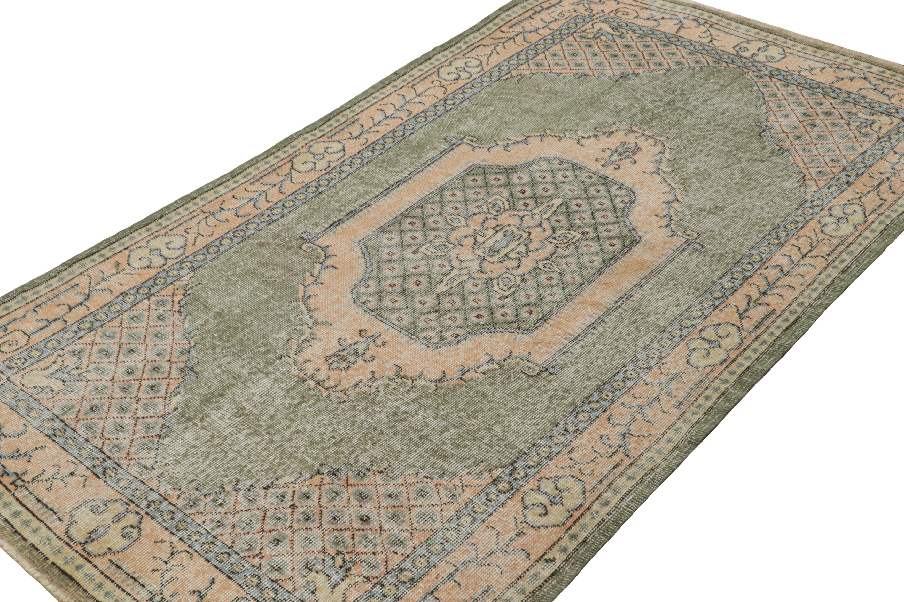 This vintage 3x7 runner is a new addition to Rug & Kilim’s Mid-Century Pasha Collection. This line is a commemoration, with rare curations we believe to hail from multidisciplinary Turkish designer Zeki Müren.

Hand-knotted in wool circa 1960-1970,