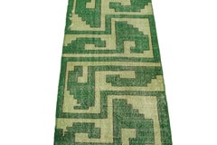 Vintage Zeki Muren Runner in Green Geometric Patterns, by Rug & Kilim