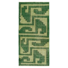 Vintage Zeki Muren Runner in Green Geometric Patterns, by Rug & Kilim