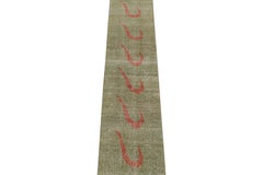 Vintage Zeki Muren Runner in Green with Red Geometric Patterns, by Rug & Kilim