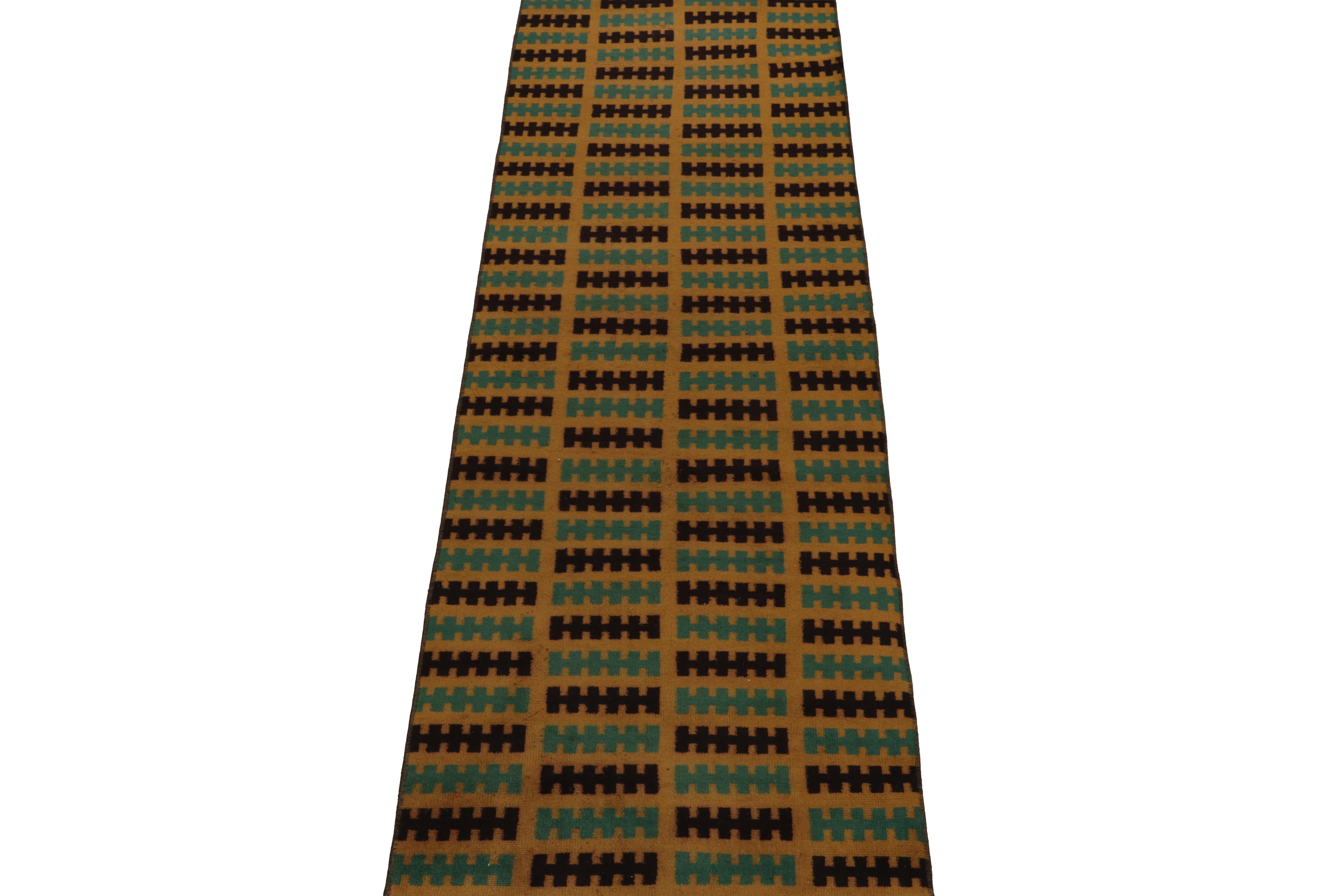 This vintage 2x7 runner is a new addition to Rug & Kilim’s commemorative mid-century Pasha Collection. This line is a commemoration of rare curations we believe to hail from mid-century Turkish designer Zeki Müren.

Further on the Design:

This rug
