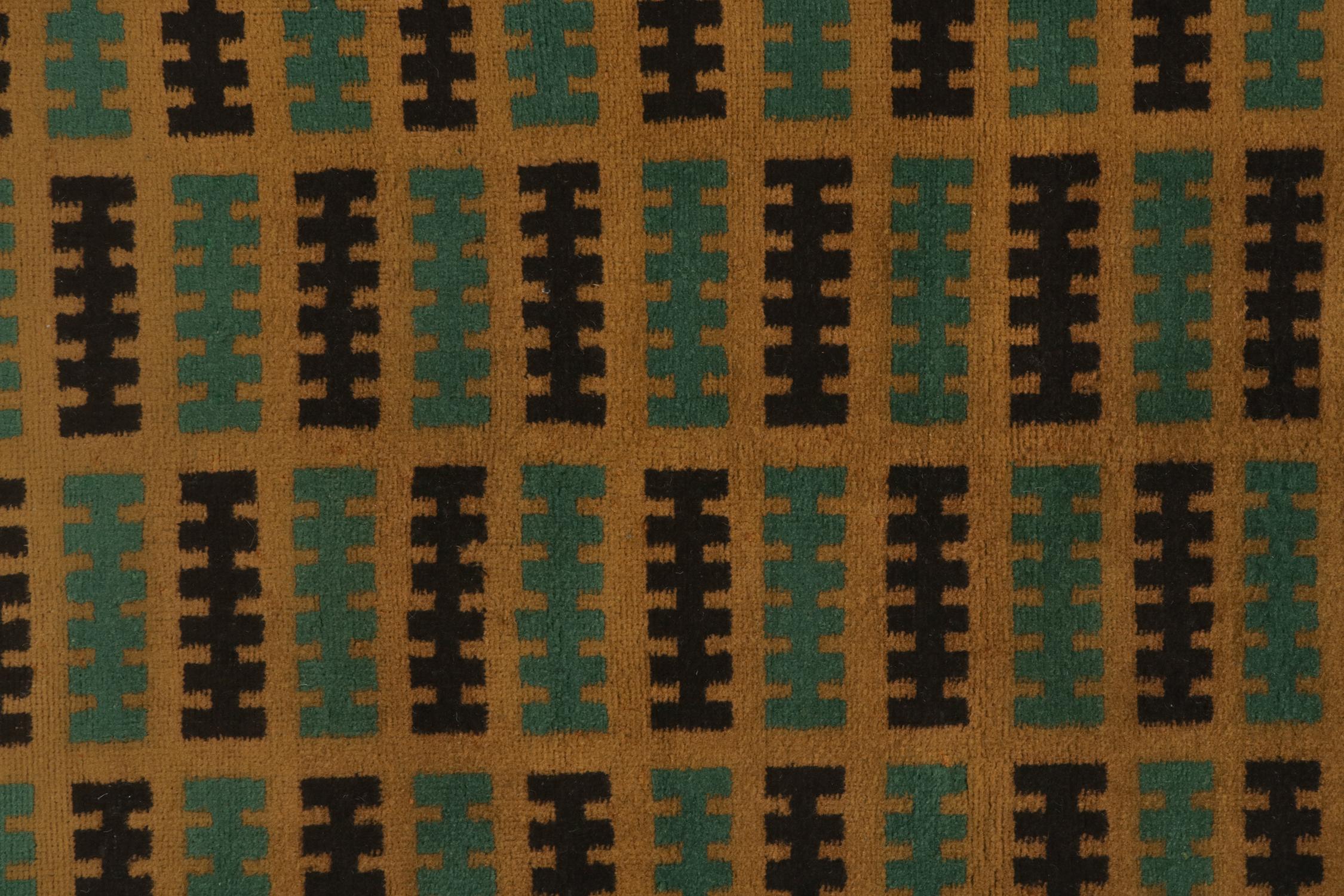 Mid-20th Century Vintage Zeki Müren Runner in Ochre, Teal & Black Geometric Pattern, Rug & Kilim For Sale